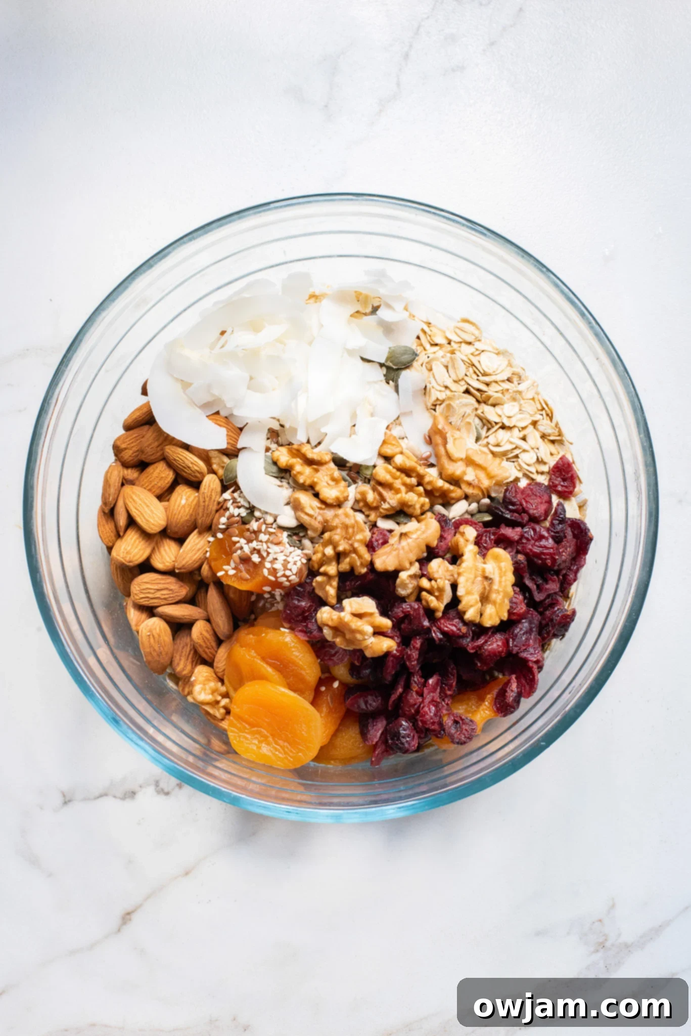 Effortless Date Granola Bars 6 Easy Date Granola Bars dry ingredients in a bowl.
