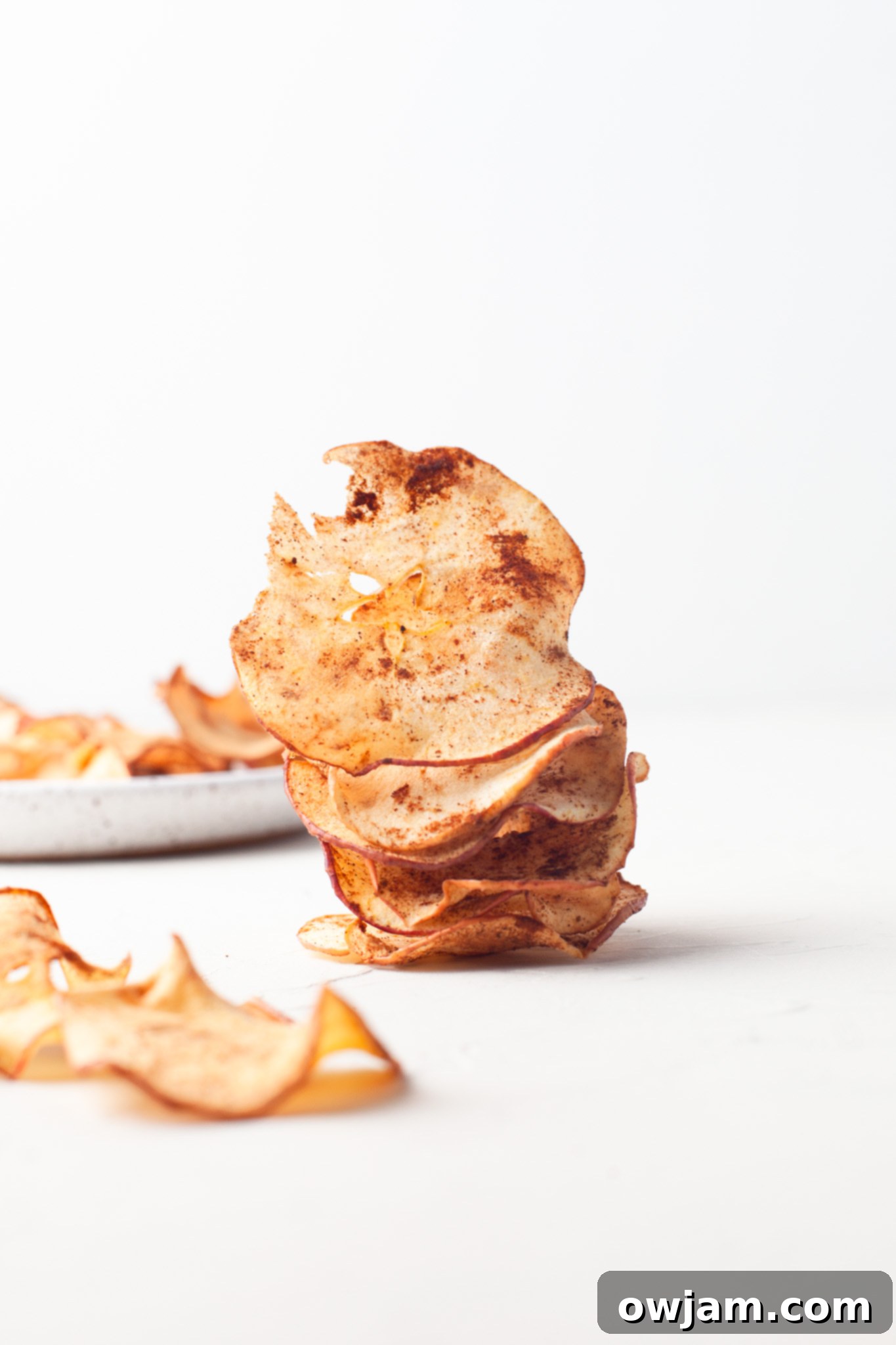 Perfectly Crispy Air Fryer Apple Slices 5 Easy Air Fryer Apple Chips, showcasing thinly sliced apples stacked neatly before cooking.