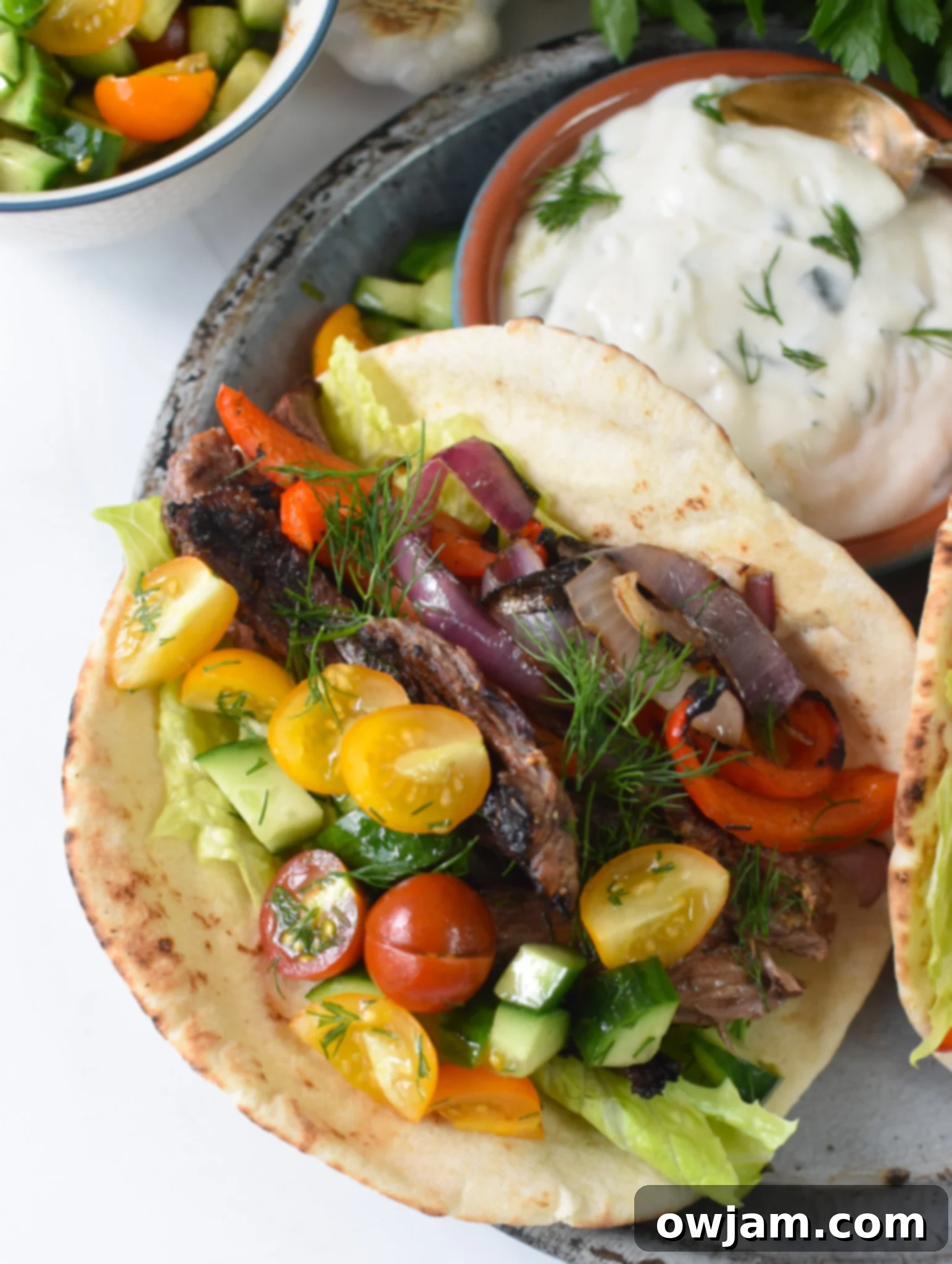 Easy Beef Gyros on a tin plate without the yogurt. 