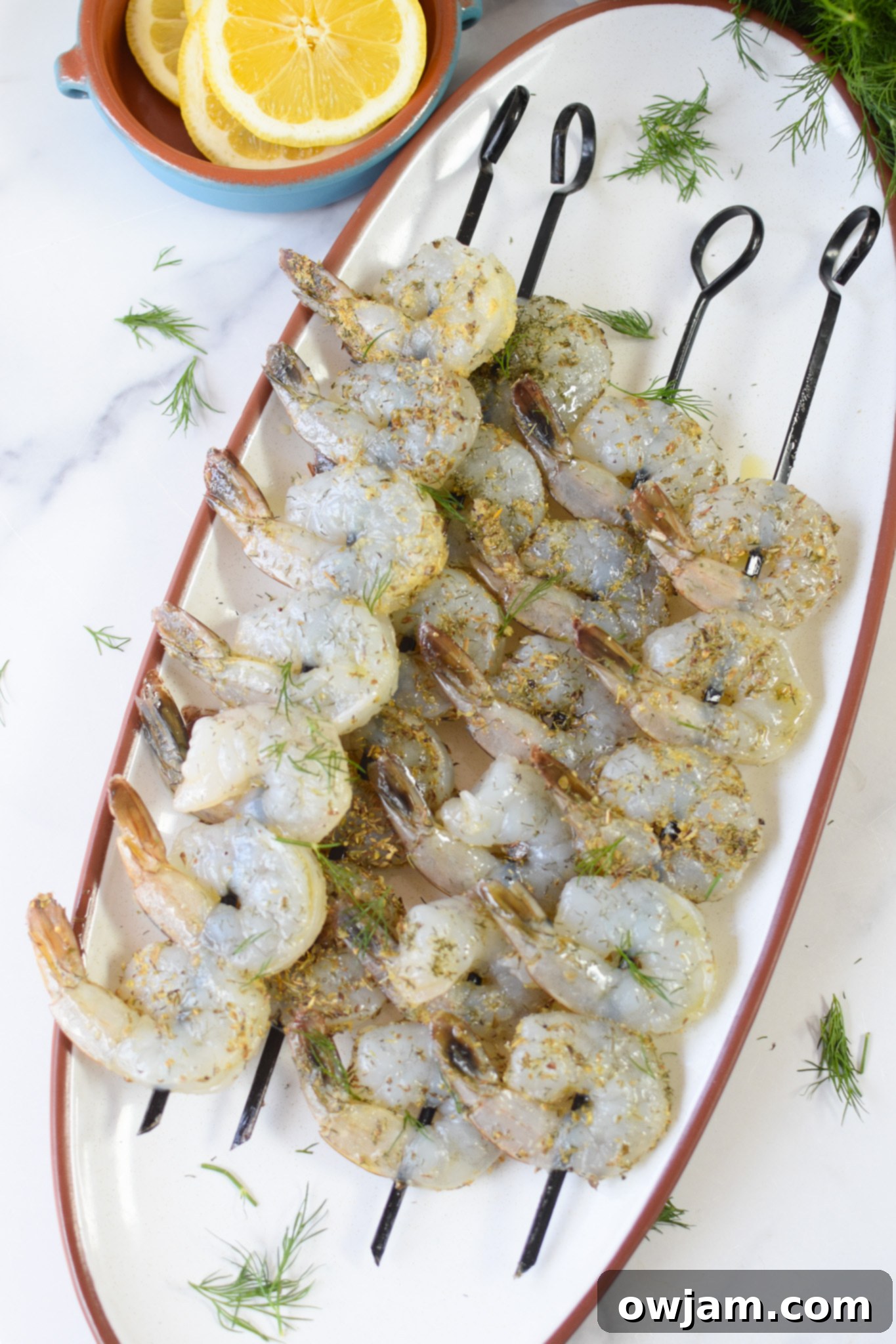 Zesty Greek Shrimp Marinade 8 Greek Shrimp Marinade shrimp on skewers.