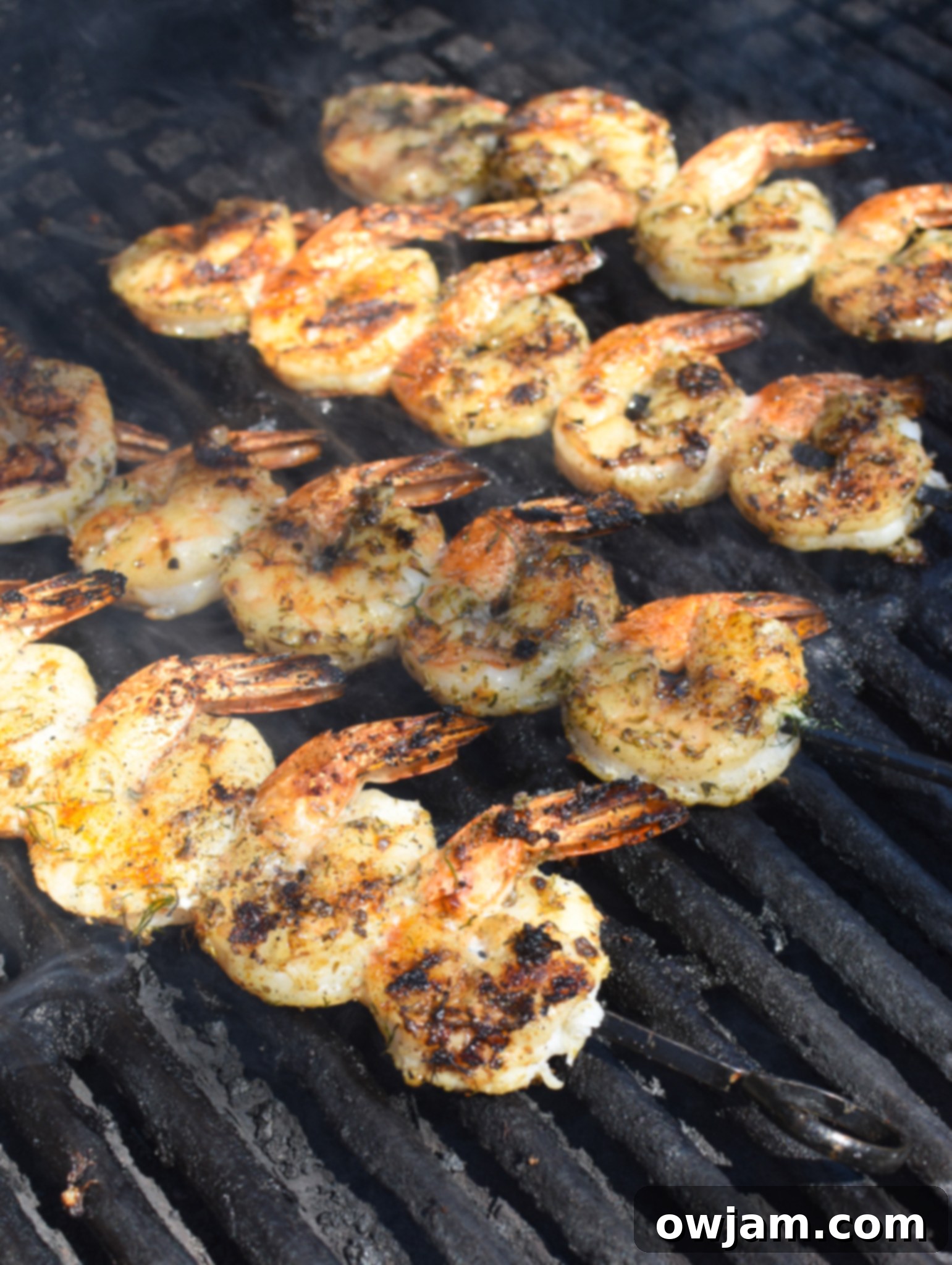 Zesty Greek Shrimp Marinade 9 Greek Shrimp Marinade shrimp on a grill.