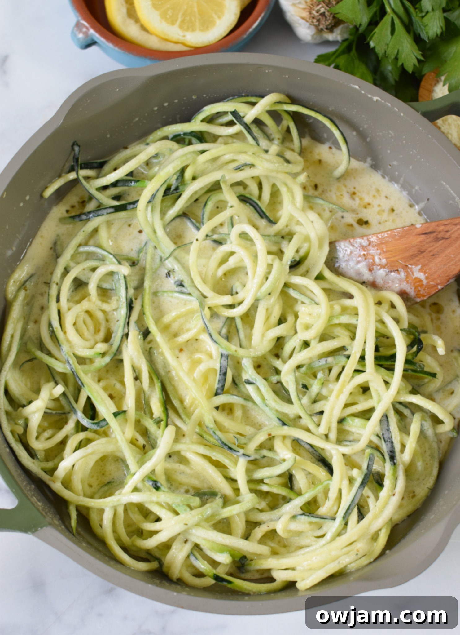 Alfredo Zoodles Recipe sauce with zoodles. 