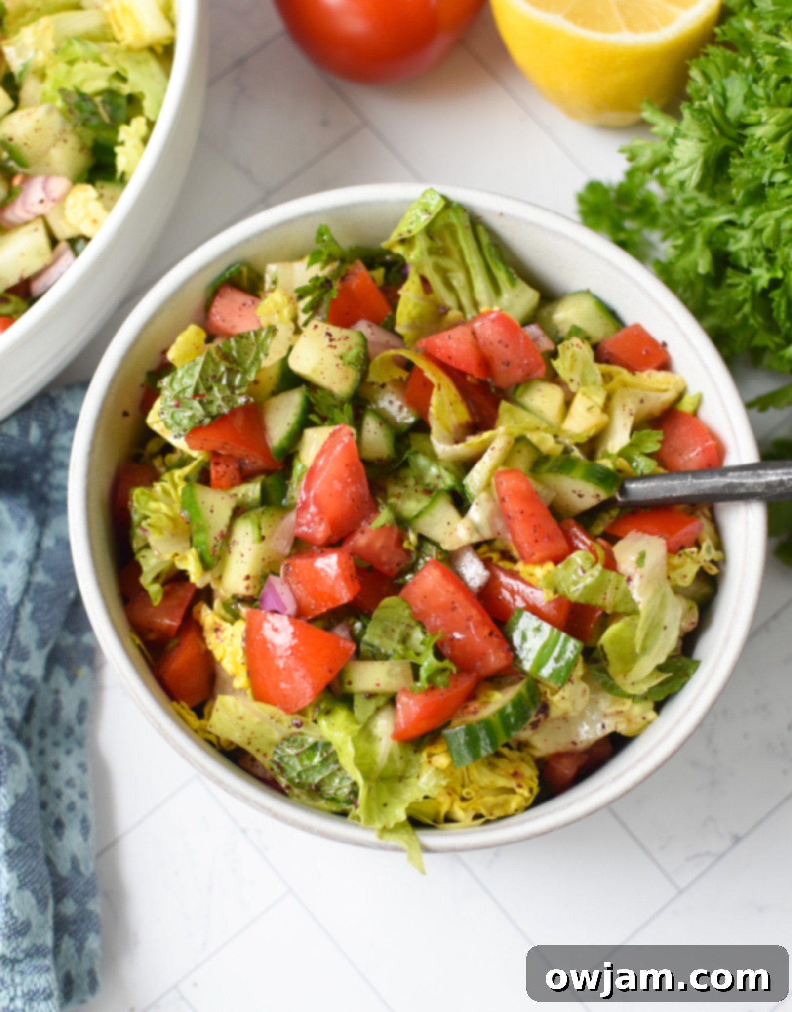 Simple Arabic Salad 3 Easy Arabic Salad in a small, elegant bowl, ready to be served as a delightful side.
