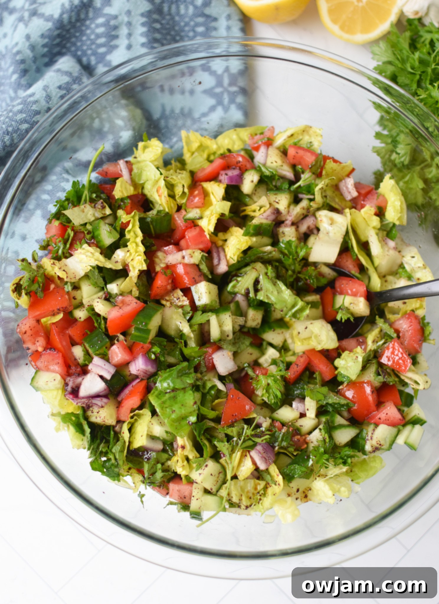 Simple Arabic Salad 8 Easy Arabic Salad served in a bowl, perfectly dressed and ready to be enjoyed.