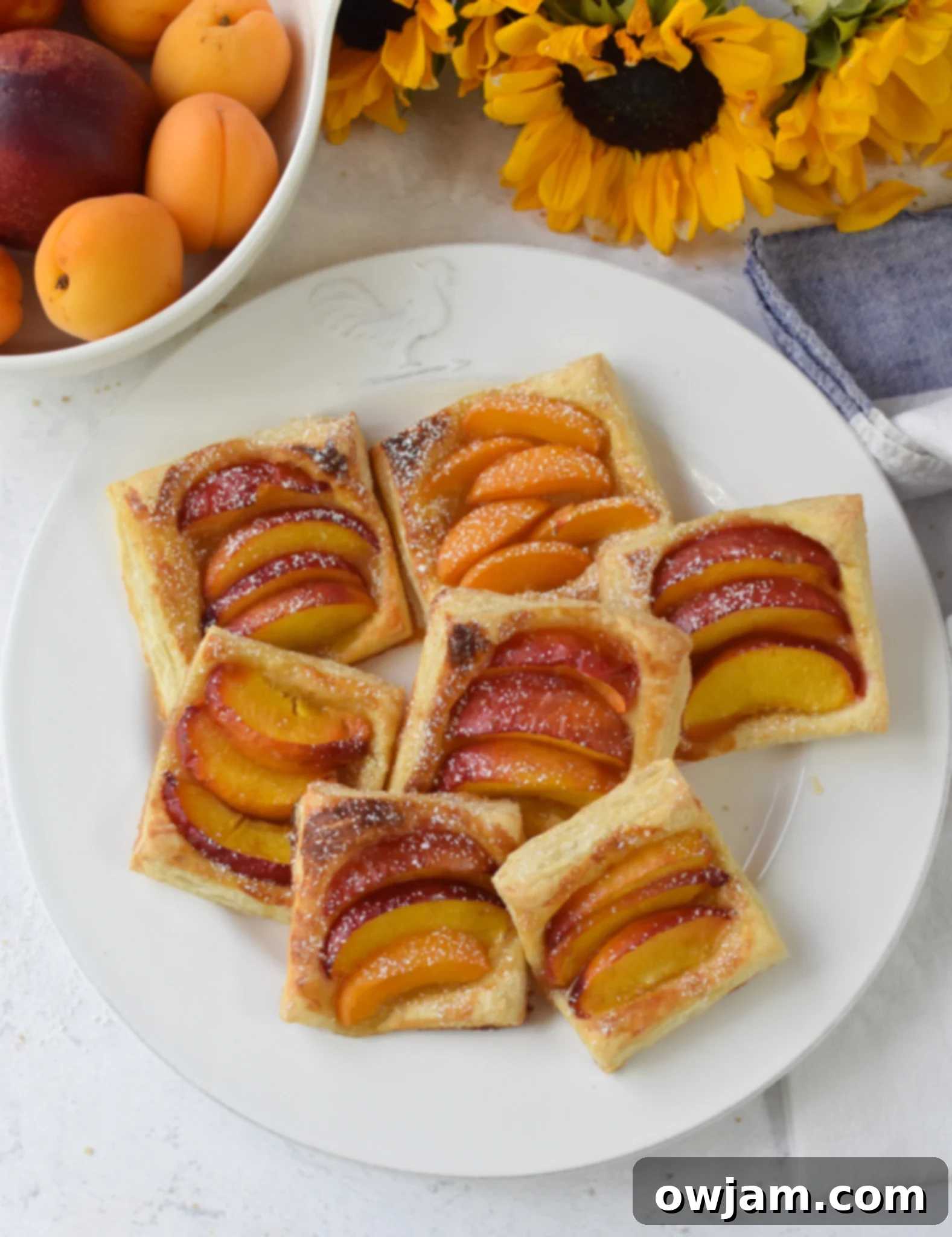 Easy Peach Tart on a white plate. 
