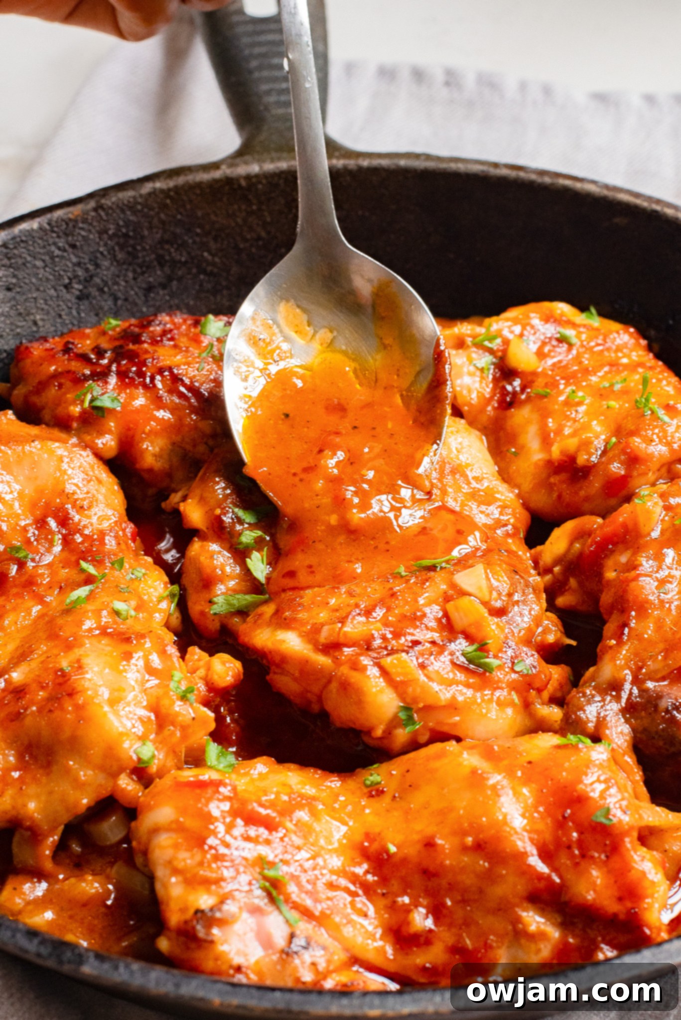 Spicy Harissa Chicken 8 Harissa Chicken Recipe with sauce over chicken.