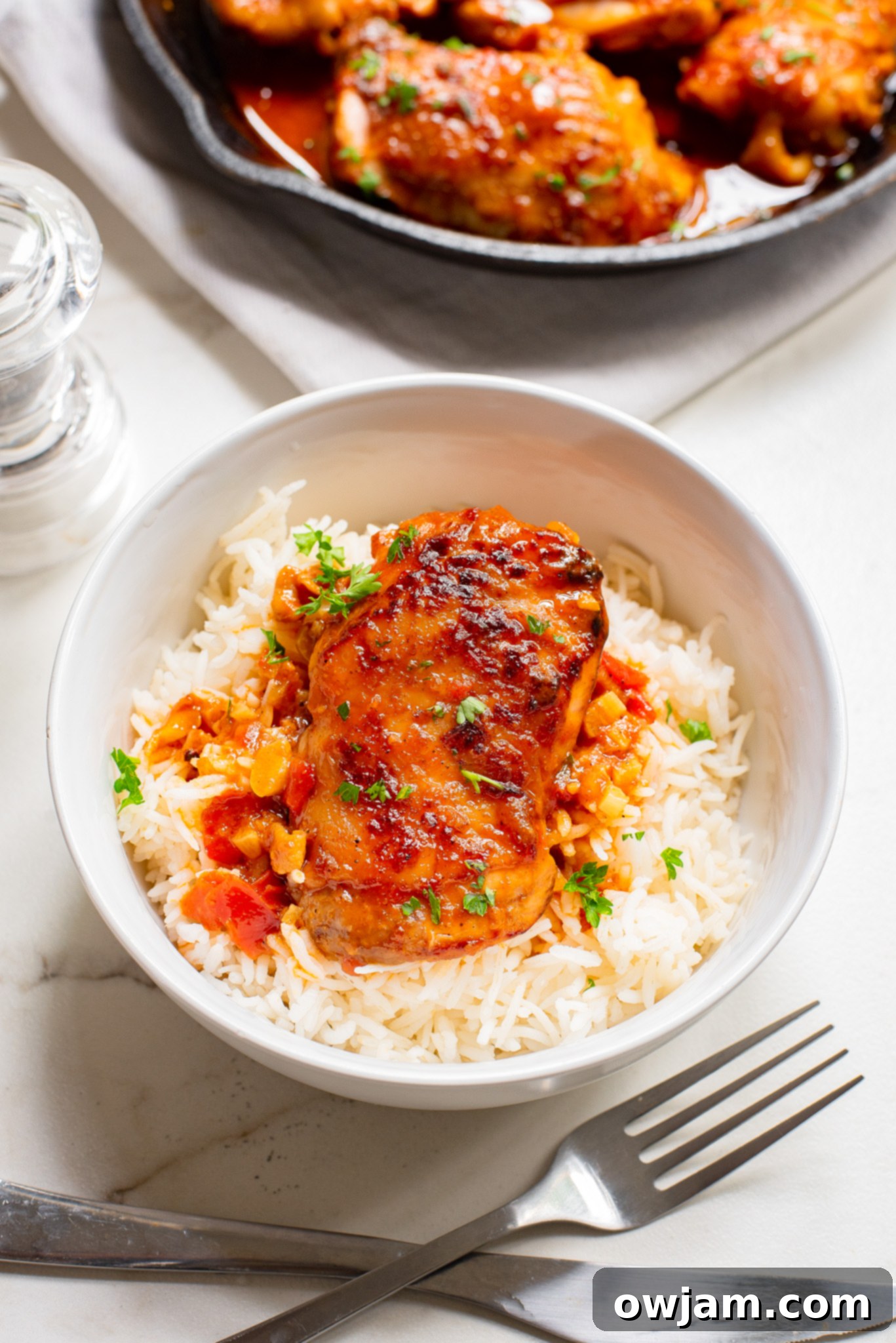 Spicy Harissa Chicken 10 Harissa Chicken Recipe with a fork.