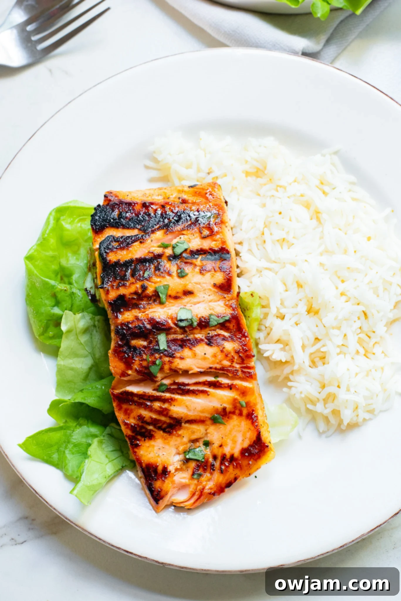 Honey Mustard Salmon over rice. 