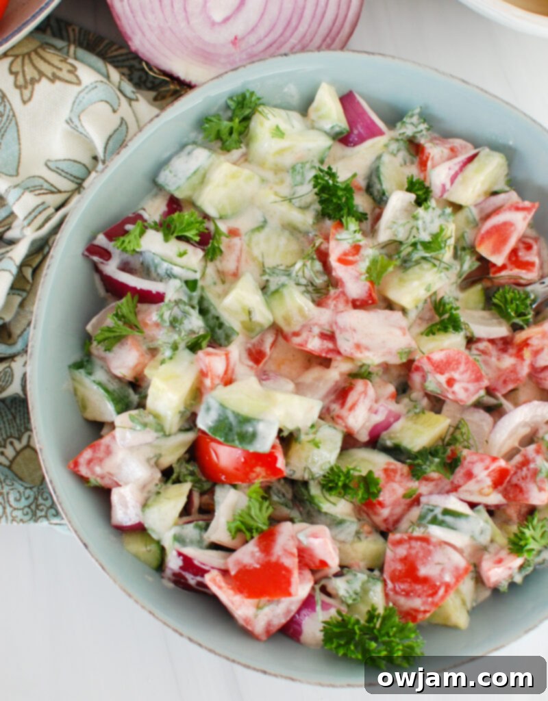 Cooling Cucumber Tomato Yogurt Salad 5 Tomato Cucumber Salad with Yogurt Dressing with parsley