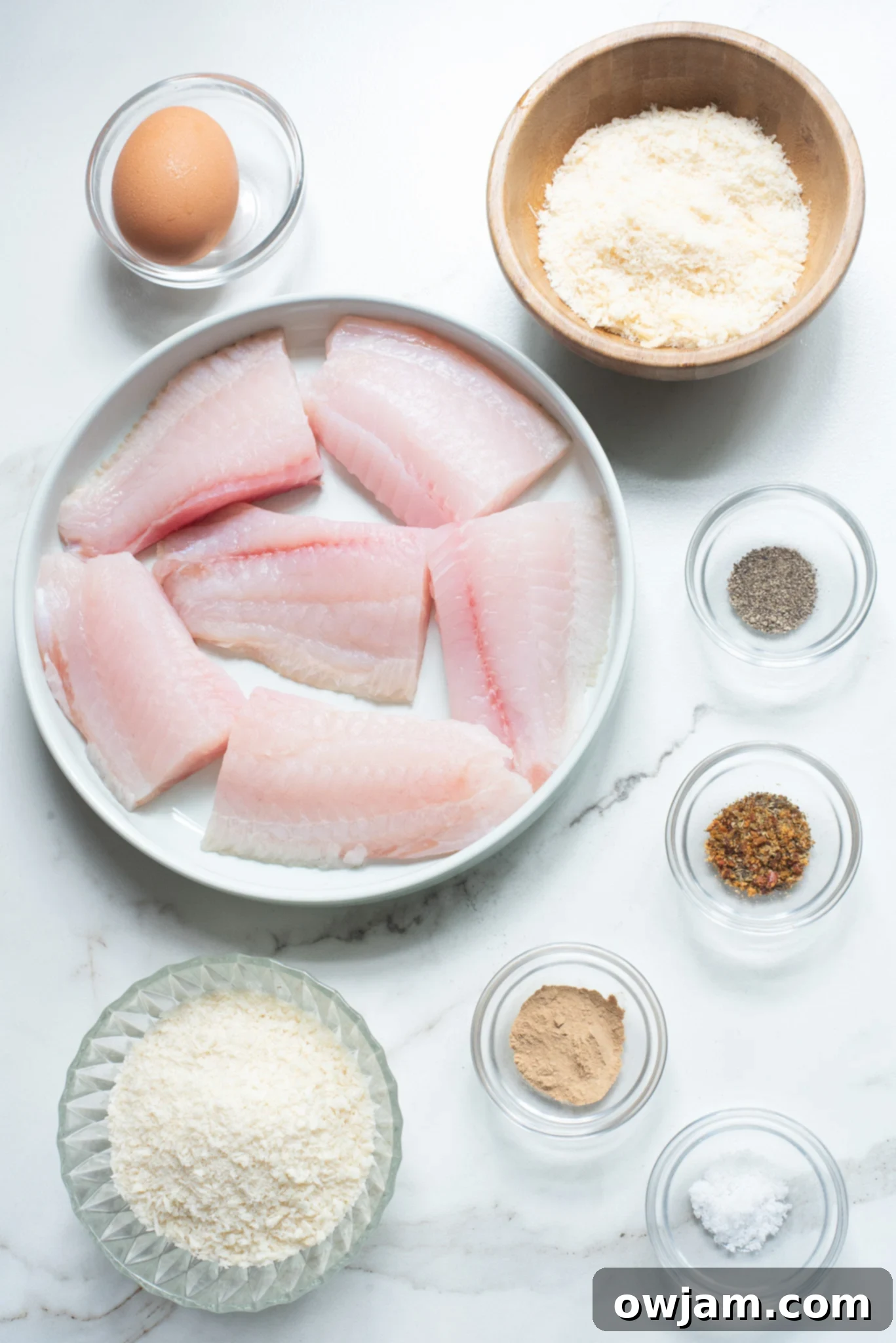 Easy Pan Fried Fish ingredients laid out on a table.