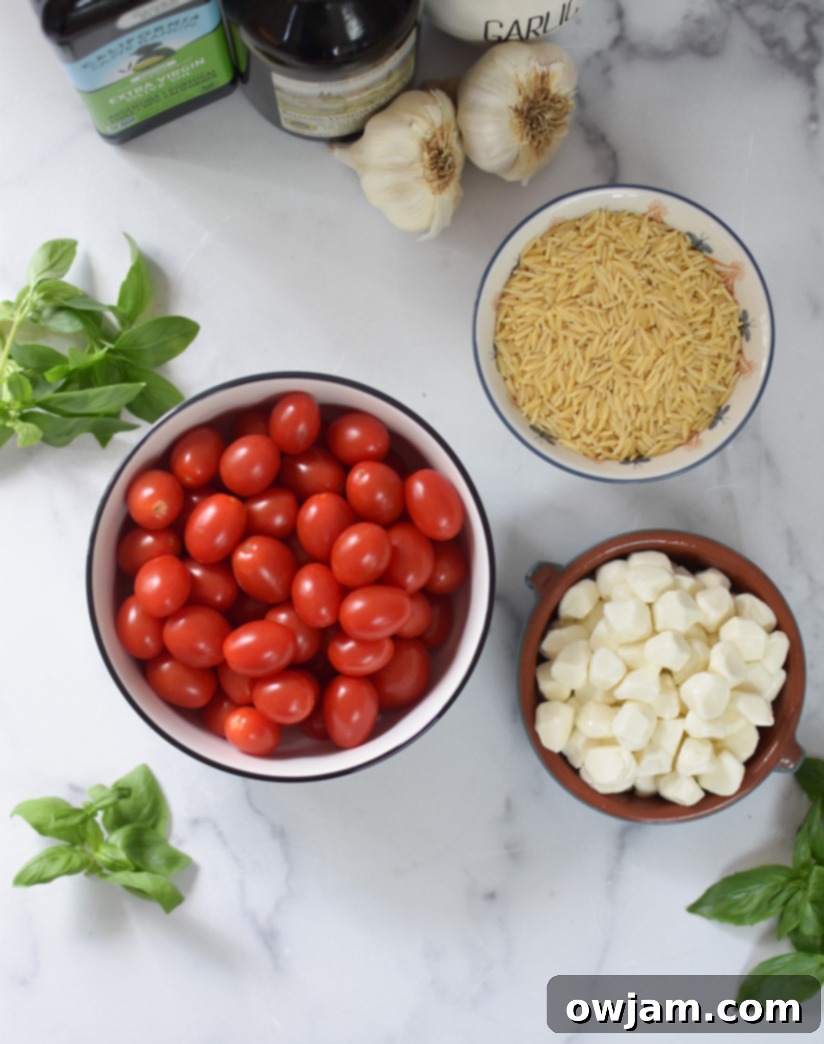 Caprese Orzo Pasta Salad ingredients. 