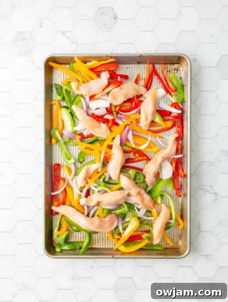One-Pan Chicken Fajita Feast 4 Sheet Pan Chicken Fajitas on a sheet pan