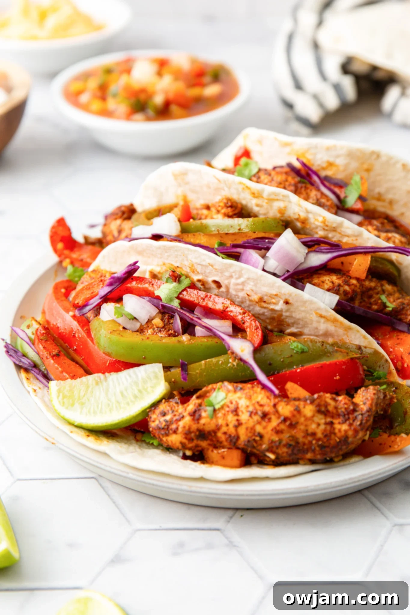One-Pan Chicken Fajita Feast 8 Sheet Pan Chicken Fajitas in tacos
