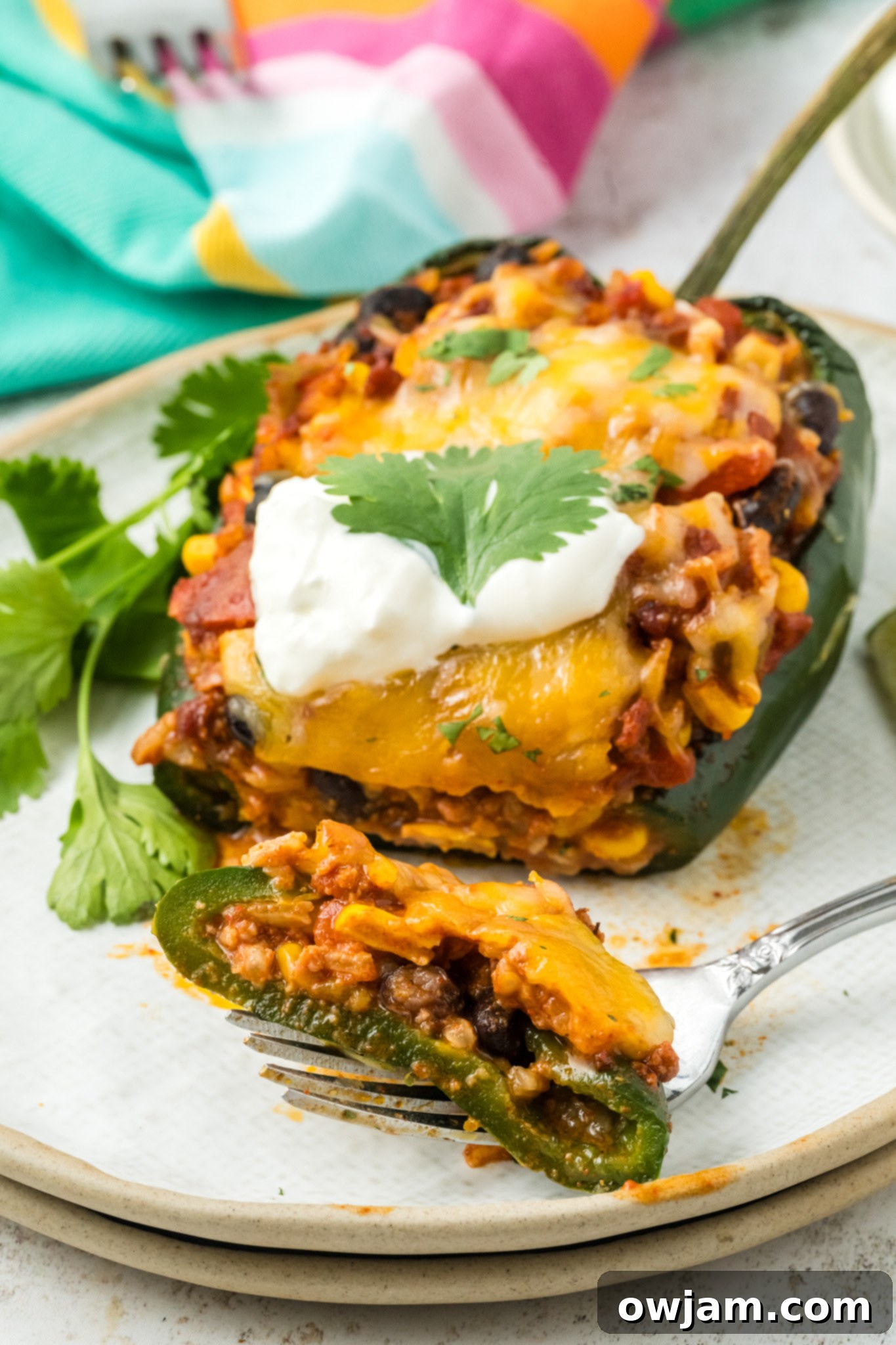 Stuffed Poblano Peppers Recipe with fork