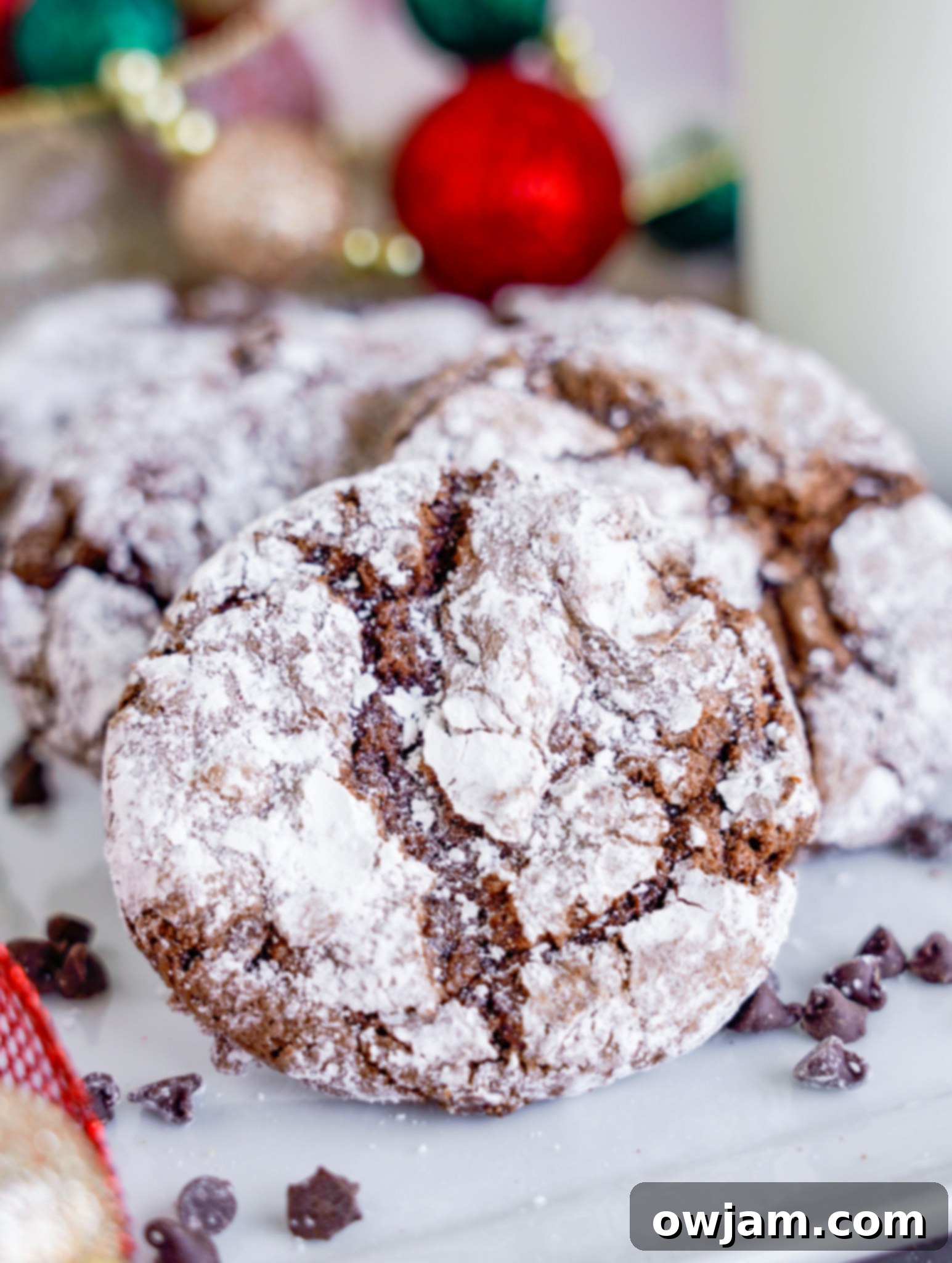 Decadent Chocolate Crinkle Cookies 2 Chocolate Crinkle Cookie Recipe on white plate.