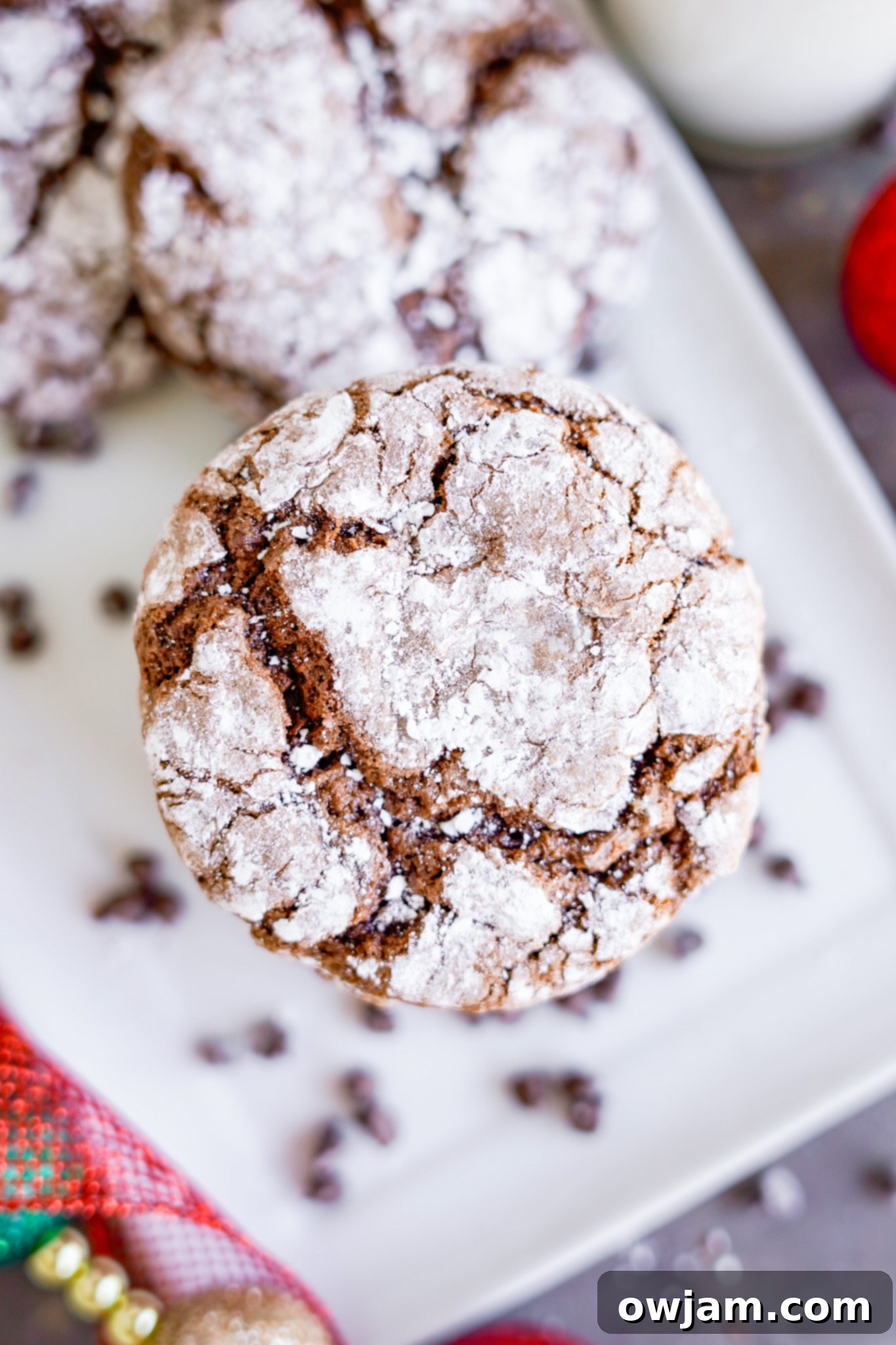 Decadent Chocolate Crinkle Cookies 3 Chocolate Crinkle Cookie Recipe with chocolate chips.