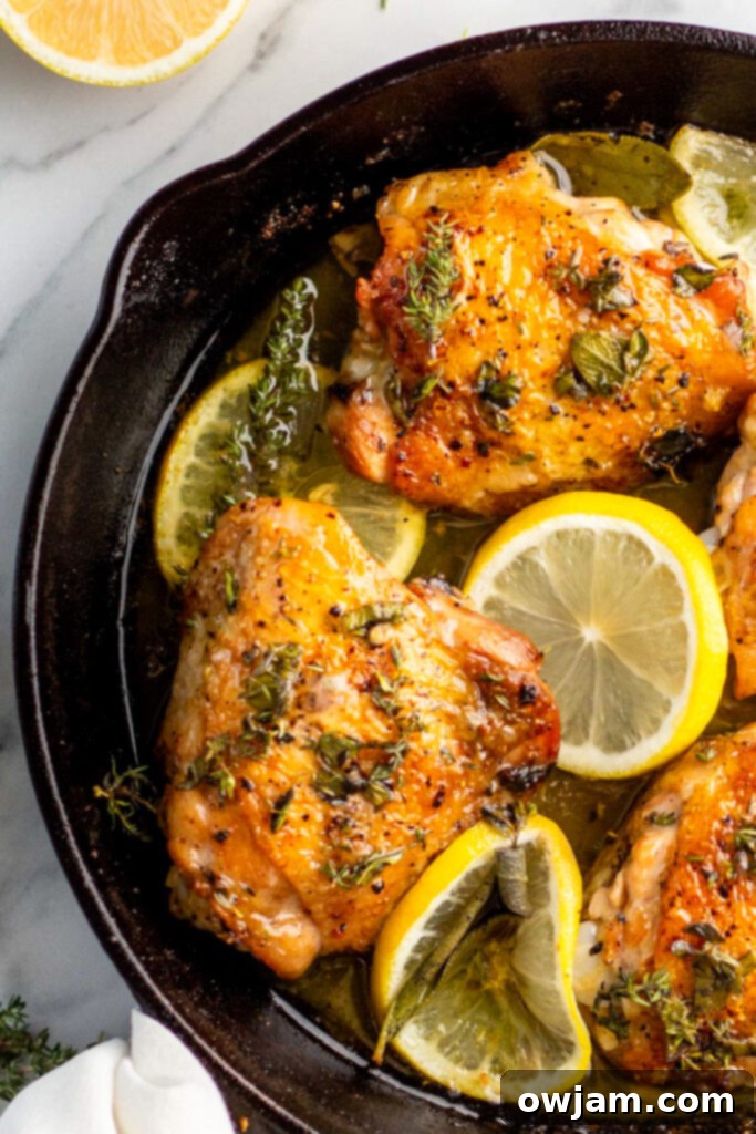 Zesty Lemon Garlic Chicken 5 Lemon Garlic Chicken in cast iron skillet.