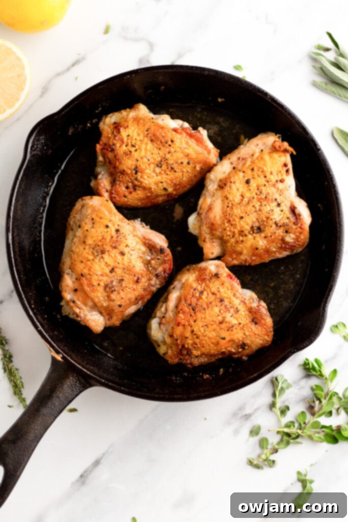 Zesty Lemon Garlic Chicken 8 Lemon Garlic Chicken seared in skillet.