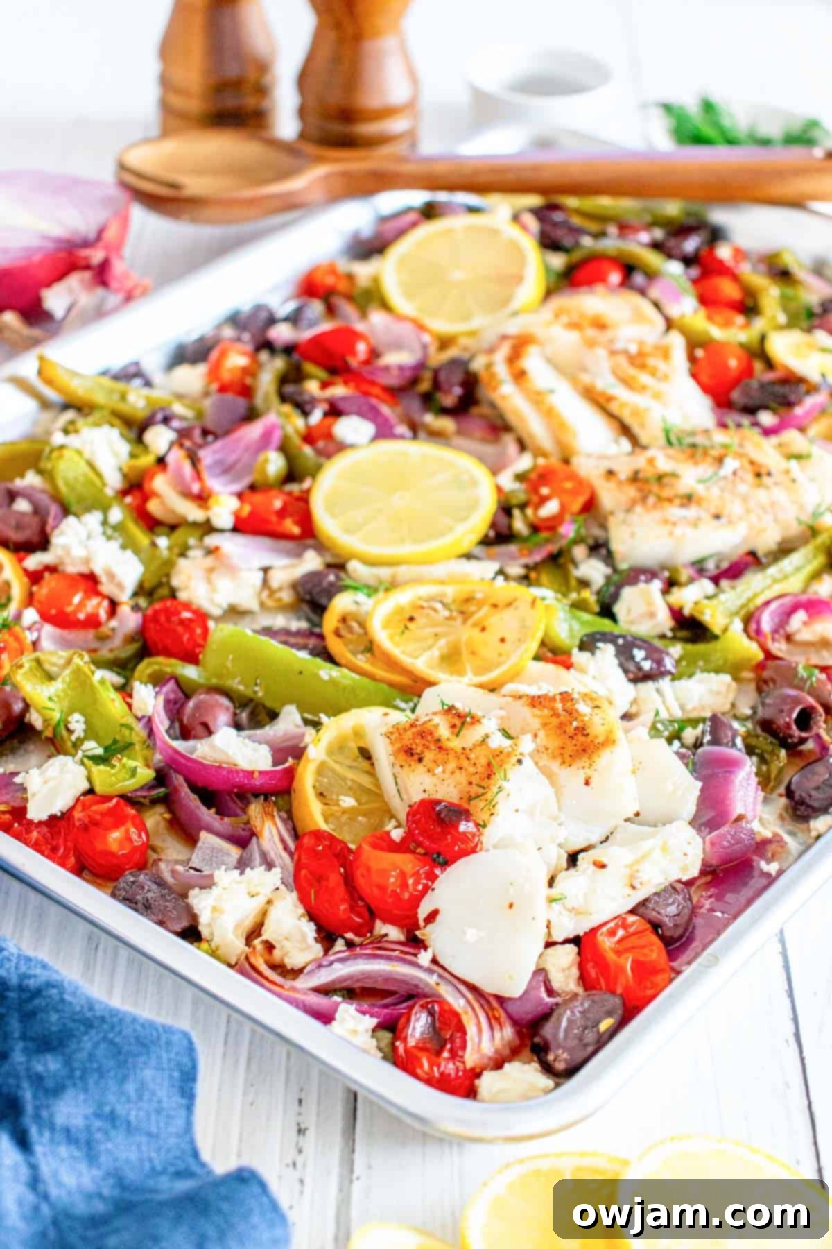 Sheet Pan Mediterranean Cod on a sheet pan