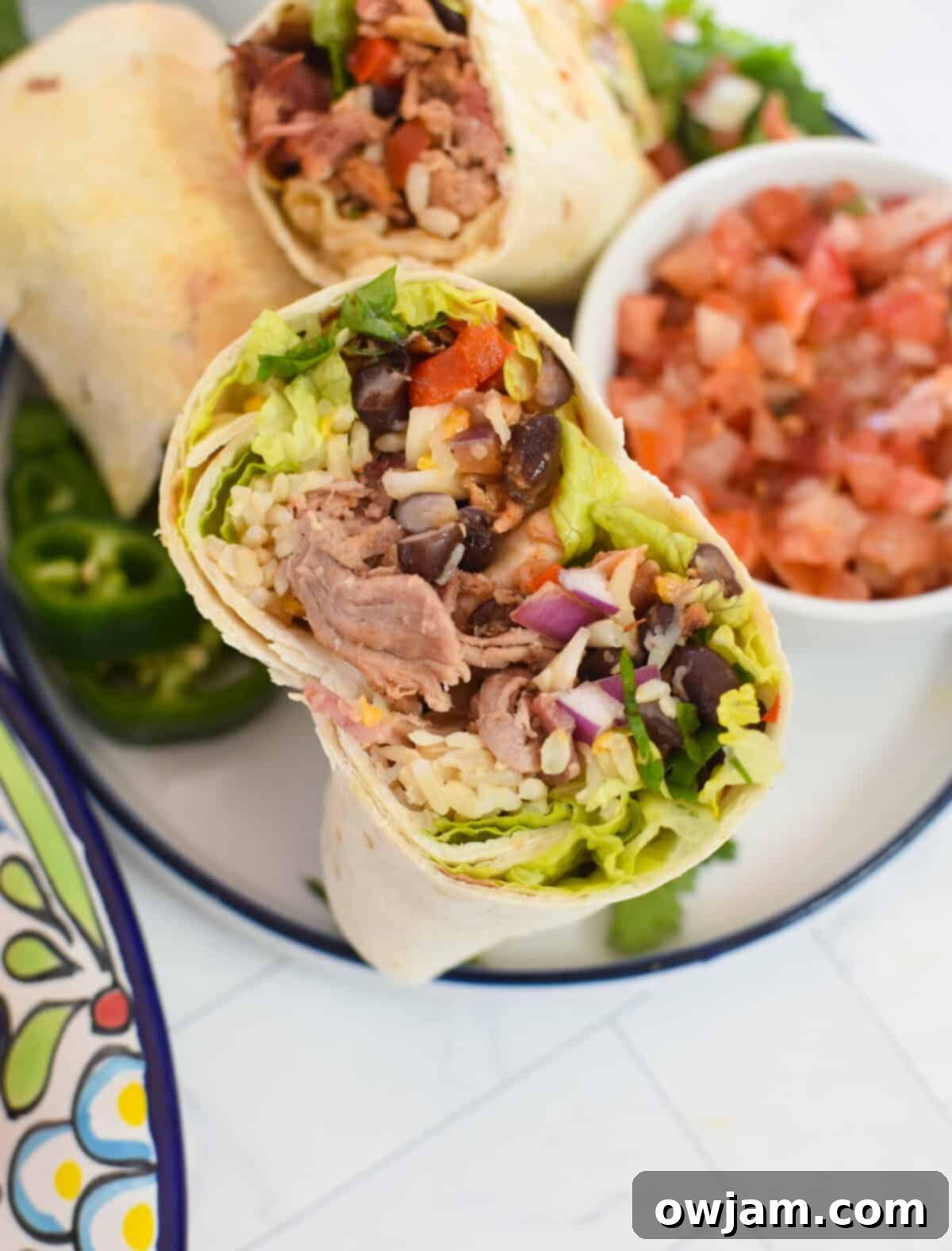 Ultimate Pulled Pork Burritos 2 Pulled Pork Burritos with salsa