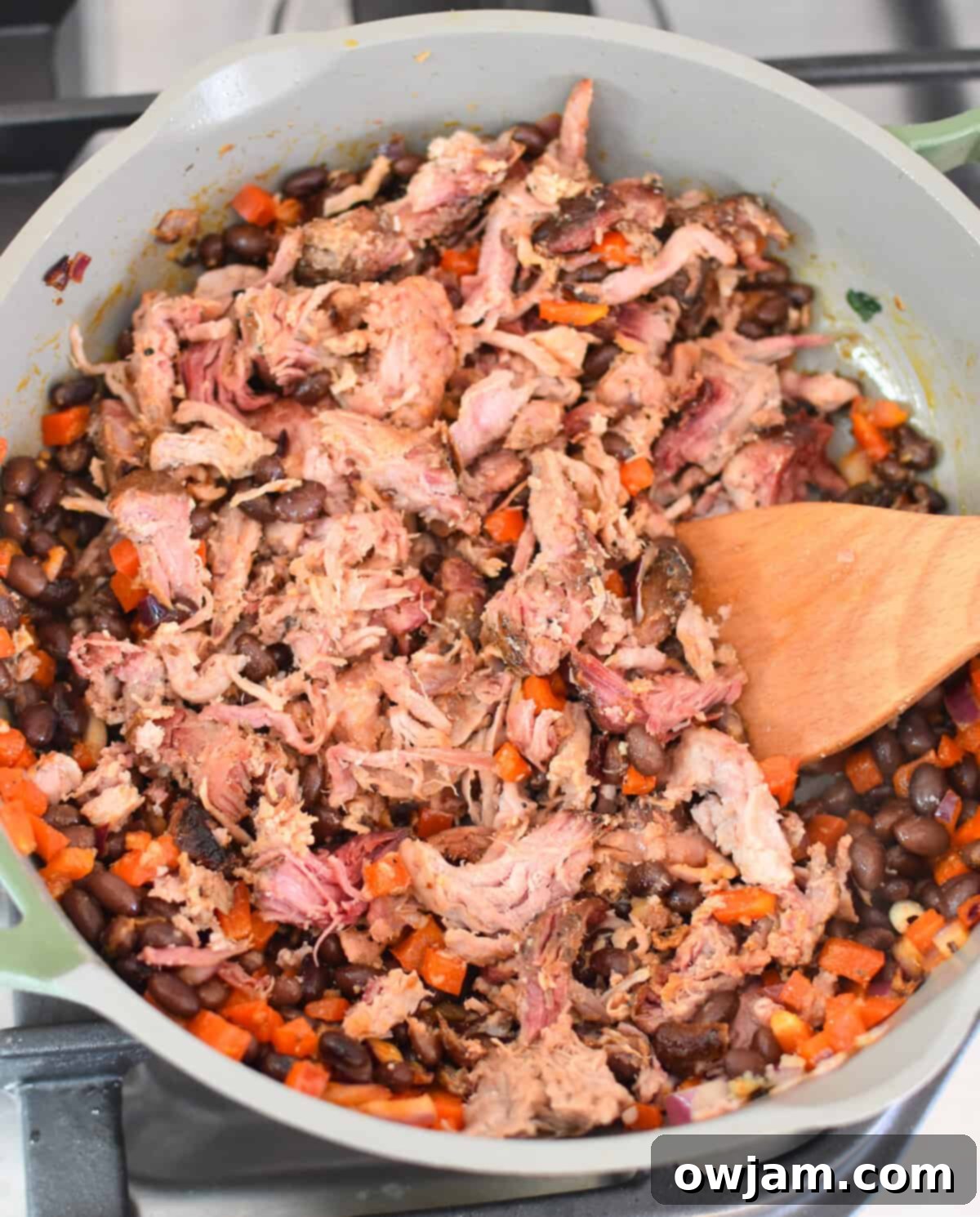 Ultimate Pulled Pork Burritos 7 Pulled Pork Burritos with beans and diced red peppers