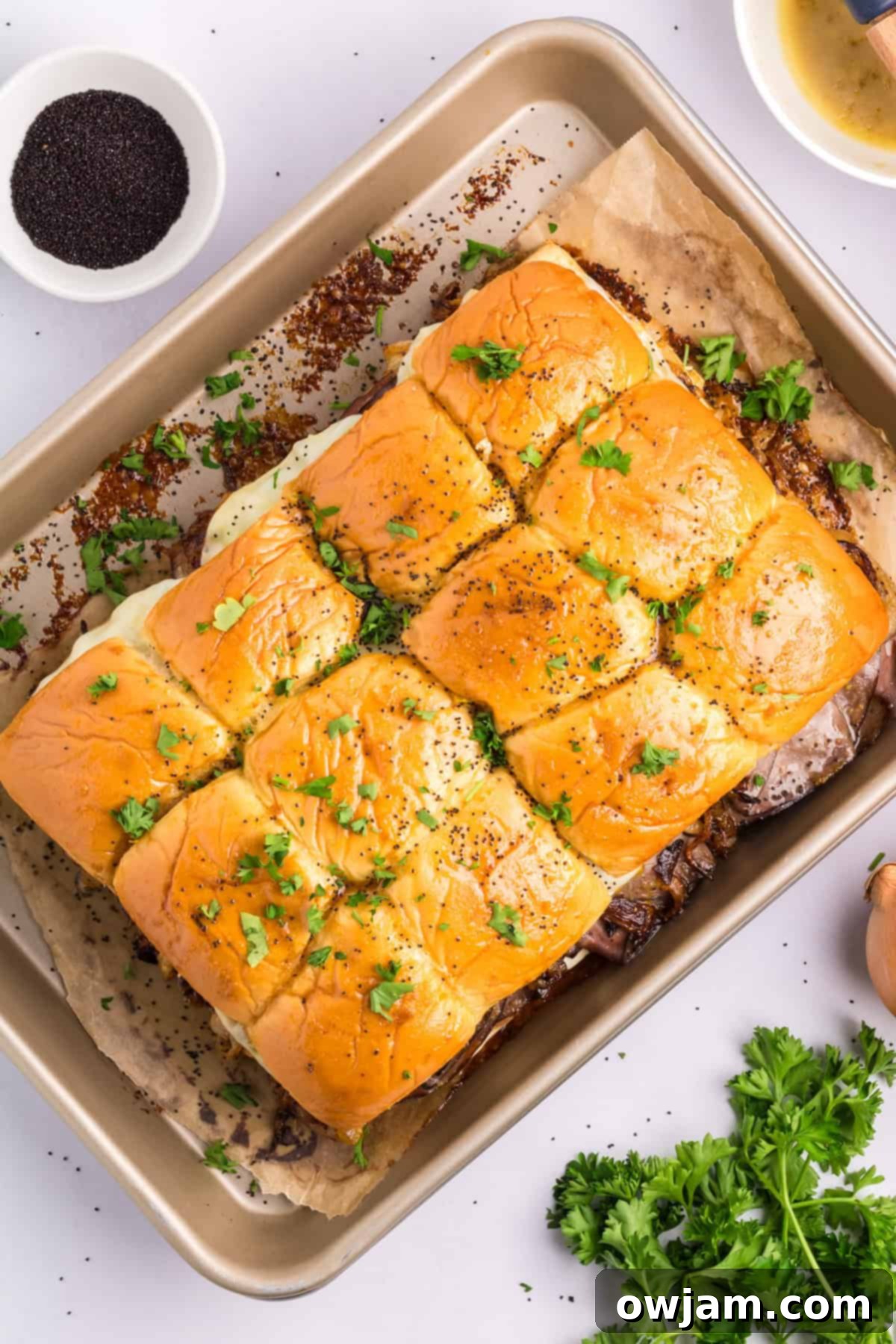 Ultimate Roast Beef Sliders 12 Roast Beef Sliders with poppy seeds and parsley
