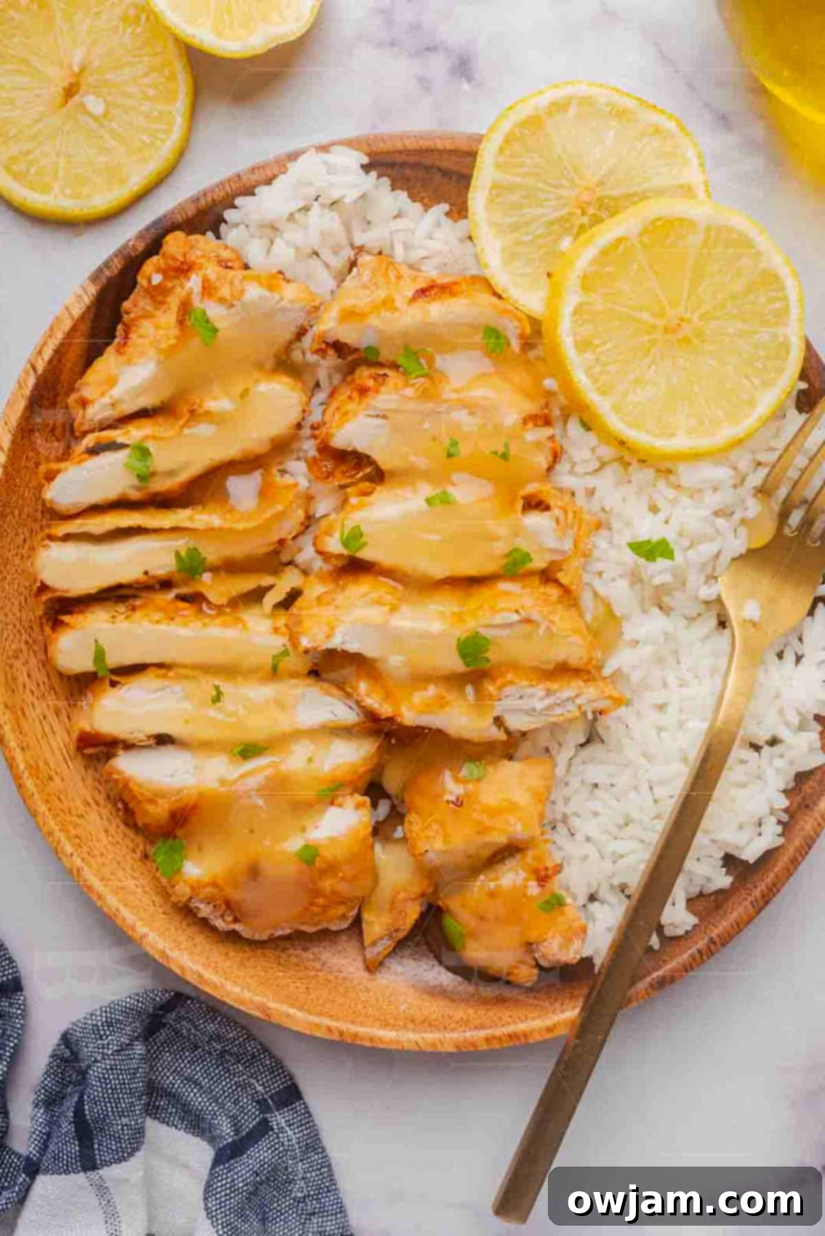 Air Fryer Chicken Breast drizzled with lemon sauce