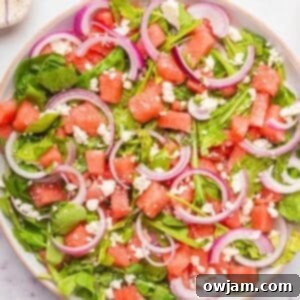 Watermelon Arugula Salad square image for recipe card