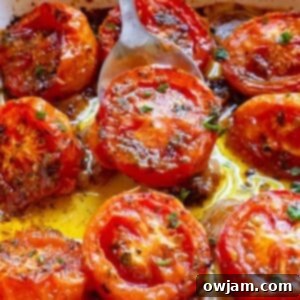 Sweet Oven Roasted Tomatoes 8 Oven Roasted Tomatoes on a baking sheet