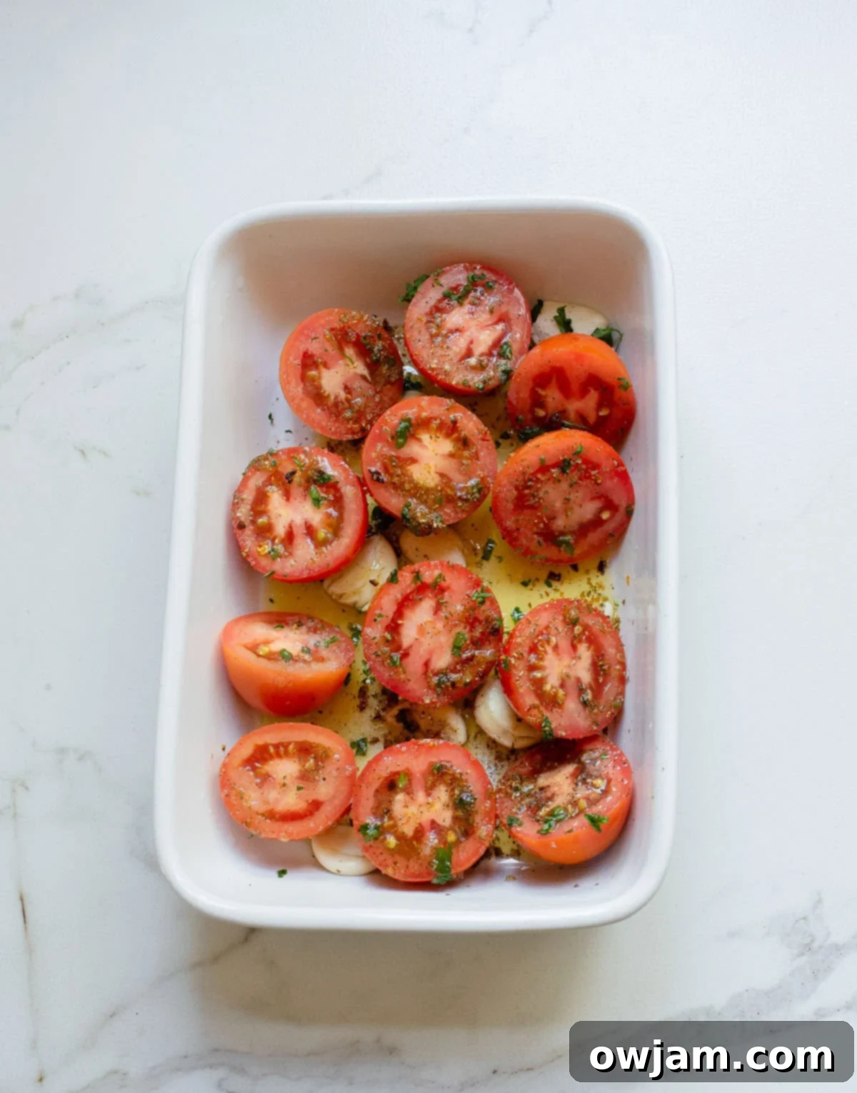 Sweet Oven Roasted Tomatoes 6 Oven Roasted Tomatoes in baking dish