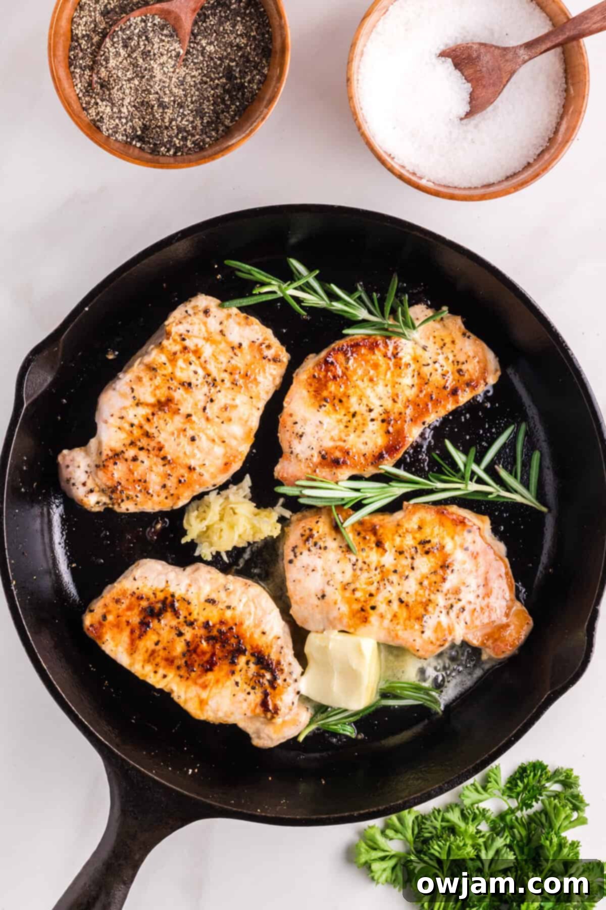 Pan Seared Pork Chops with rosemary