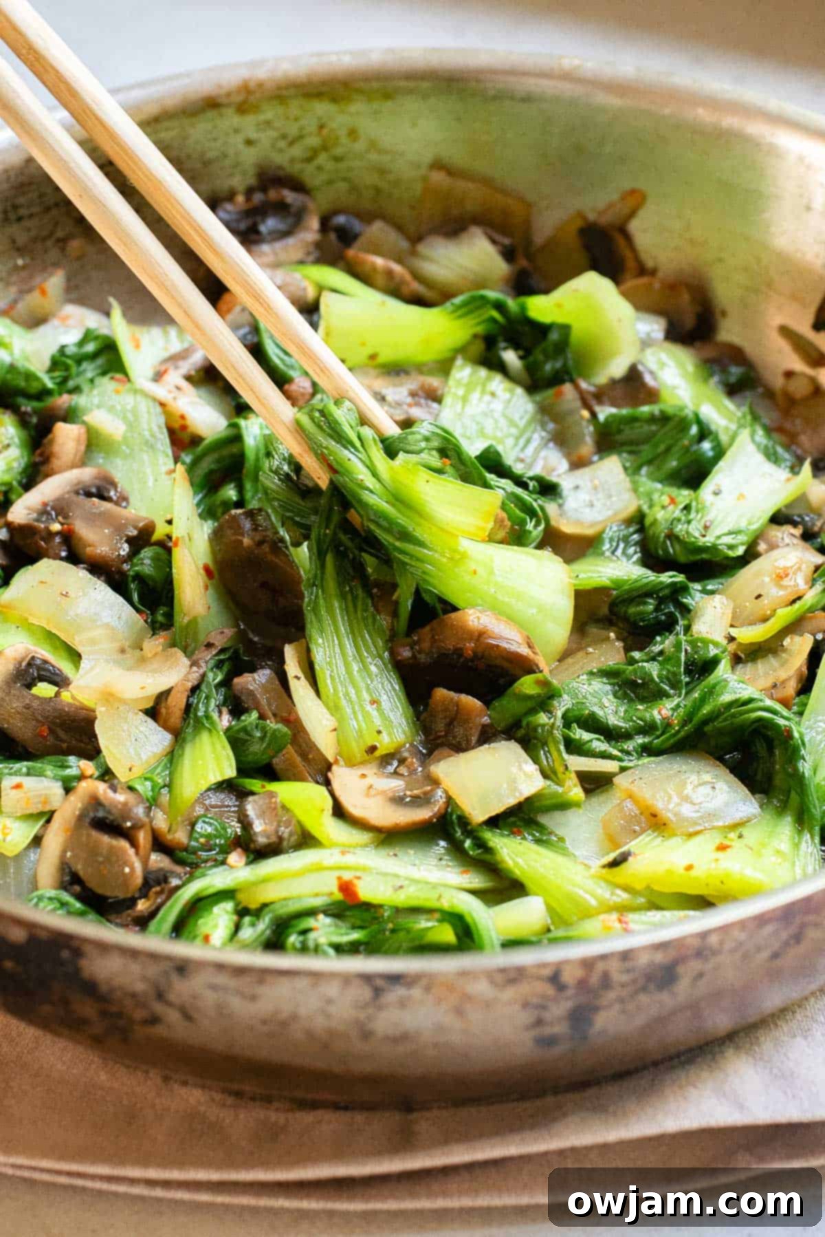 Crisp Garlic Bok Choy Stir Fry 5 Bok Choy Stir Fry with chopsticks