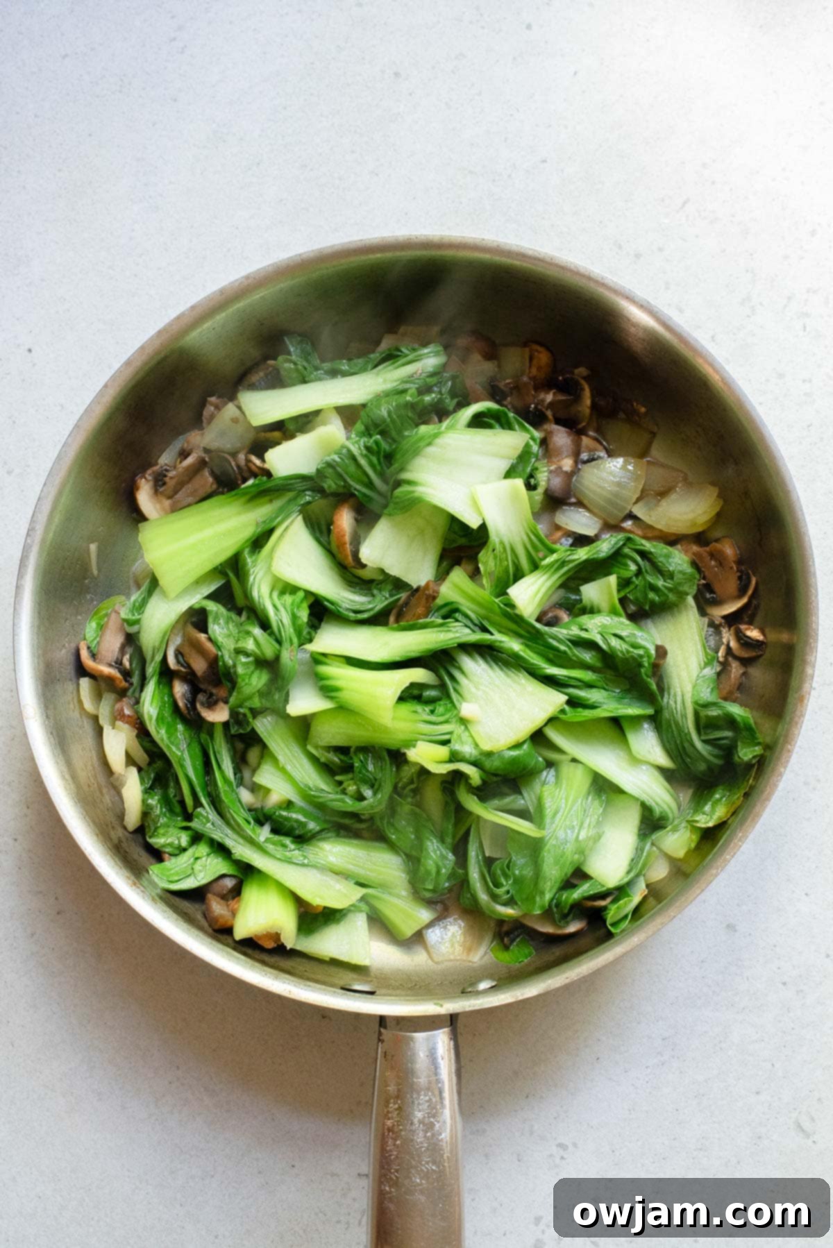 Crisp Garlic Bok Choy Stir Fry 6 Bok Choy Stir Fry in pan