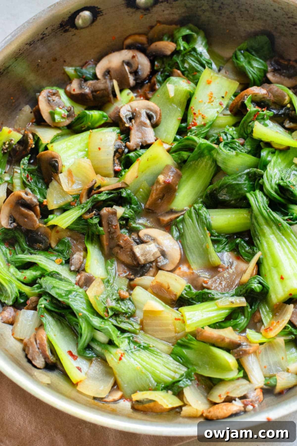 Crisp Garlic Bok Choy Stir Fry 7 Bok Choy Stir Fry in pan