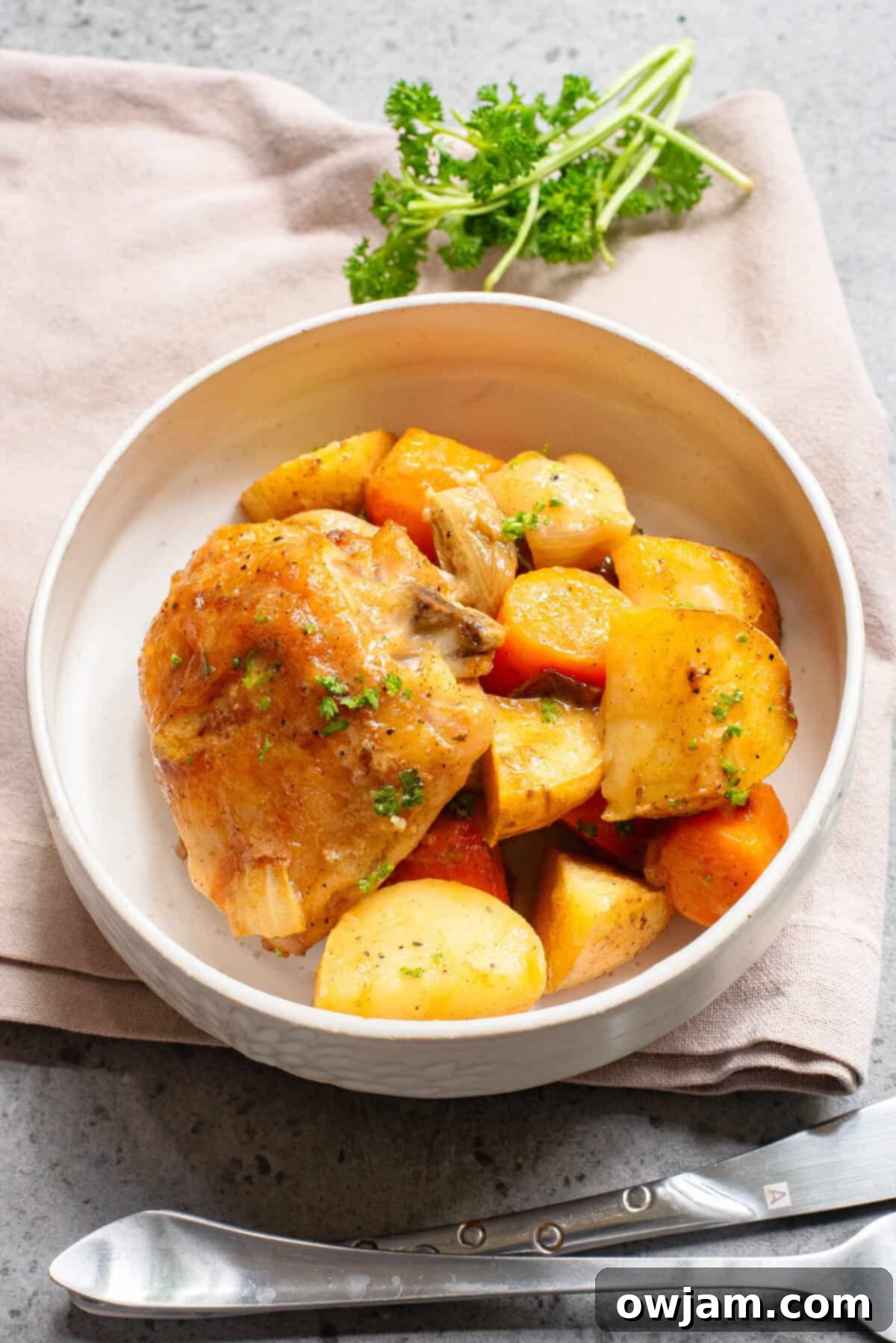 Easy Sheet Pan Honey Mustard Chicken Thighs 5 Sheet Pan Honey Mustard Chicken Thighs in a bowl