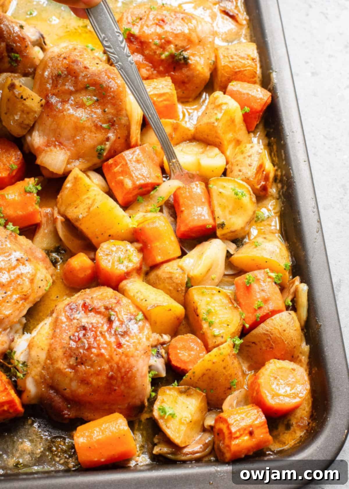 Easy Sheet Pan Honey Mustard Chicken Thighs 10 Sheet Pan Honey Mustard Chicken Thighs on a sheet pan