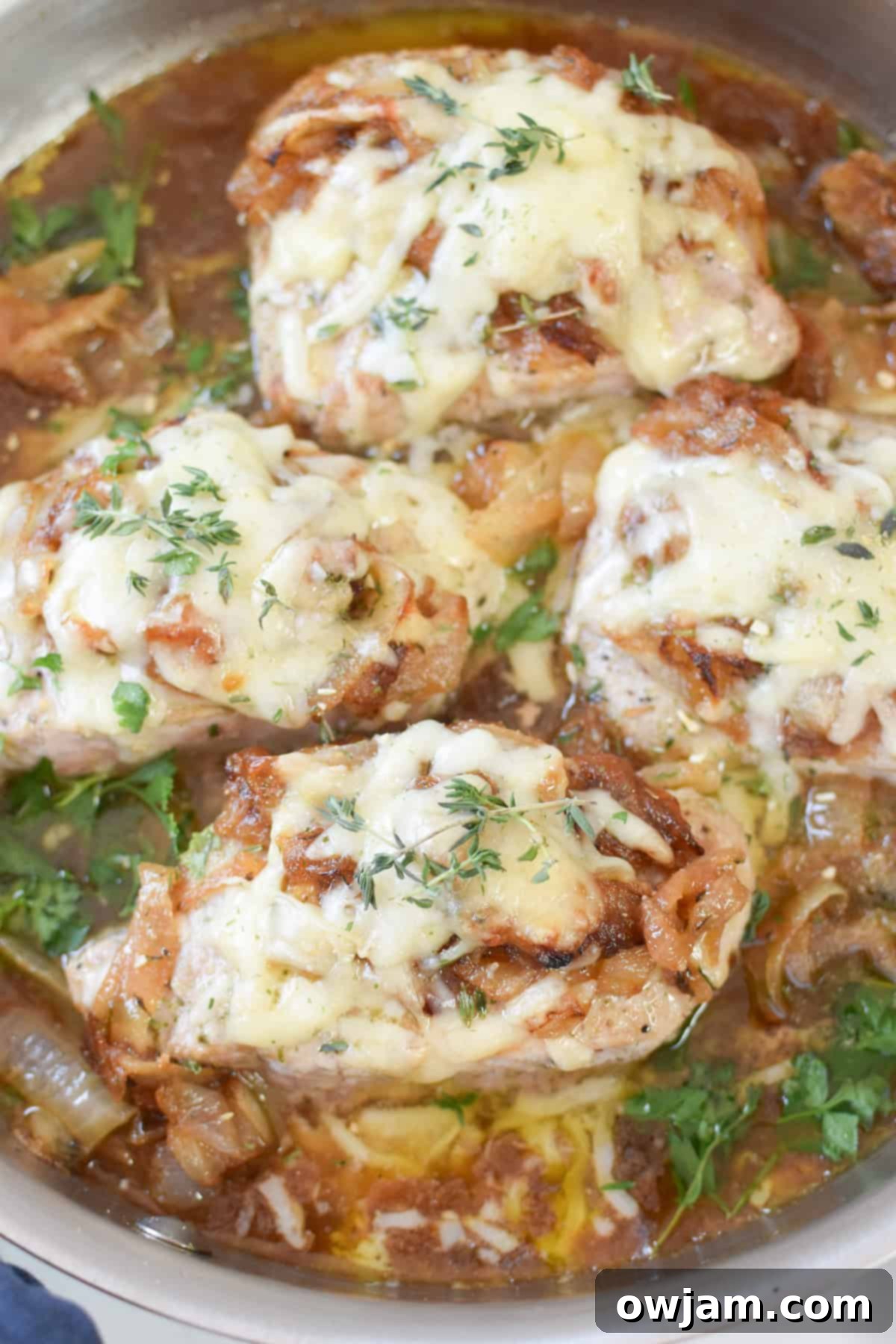 French Onion Pork Chops with fresh thyme 