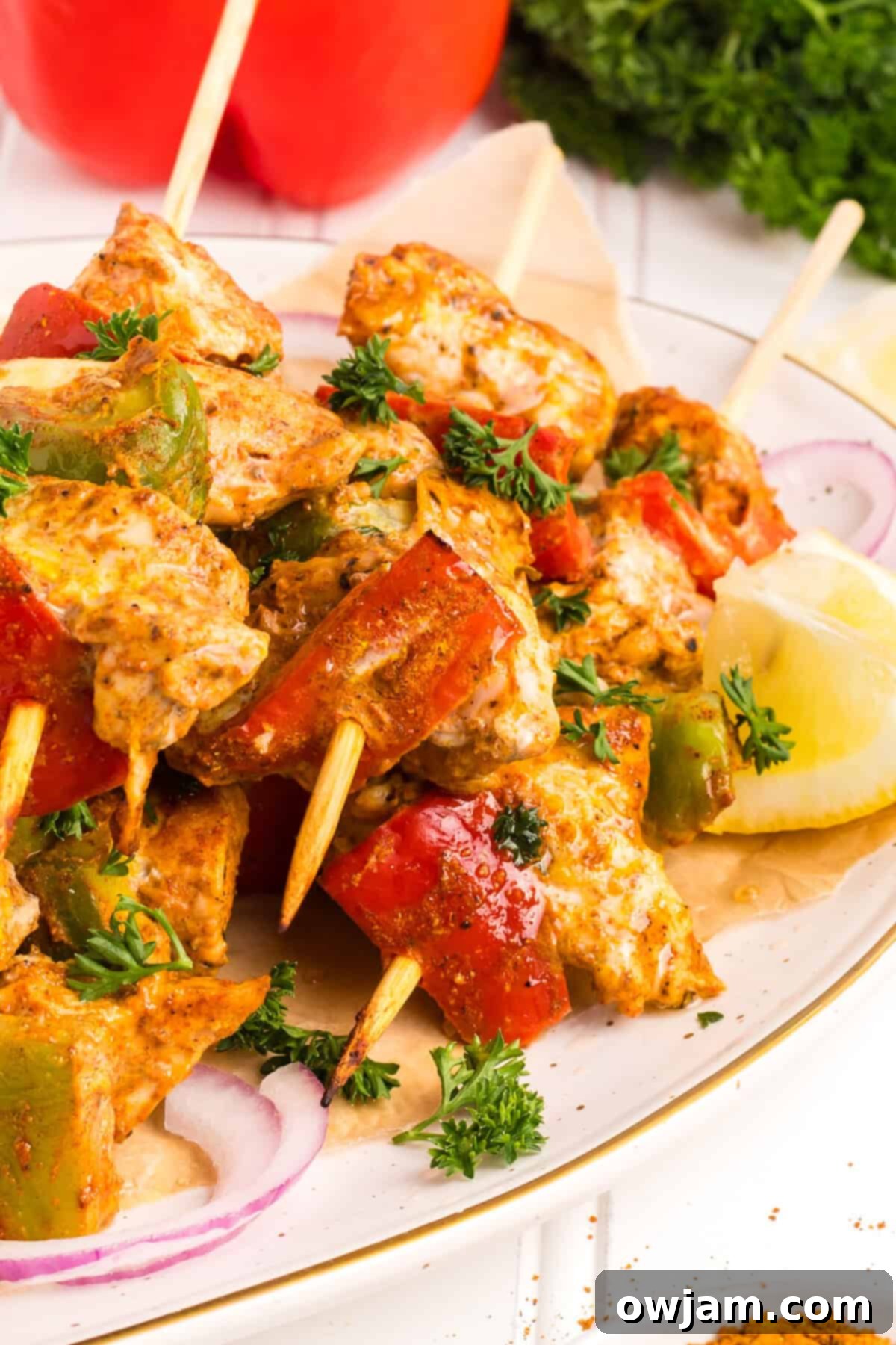 Flavorful Chicken Tikka Skewers 13 Chicken Tikka Kebabs up close