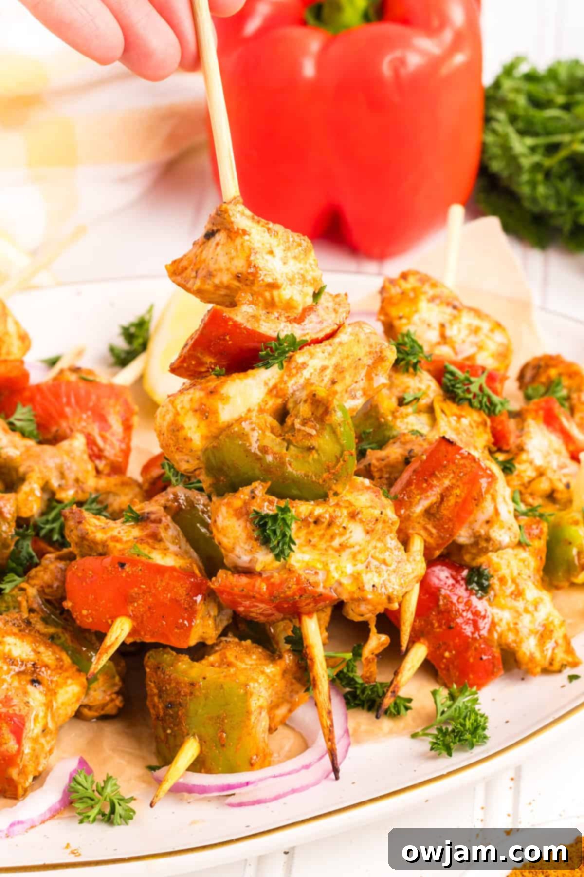 Flavorful Chicken Tikka Skewers 3 Chicken Tikka Kebabs with vegetables