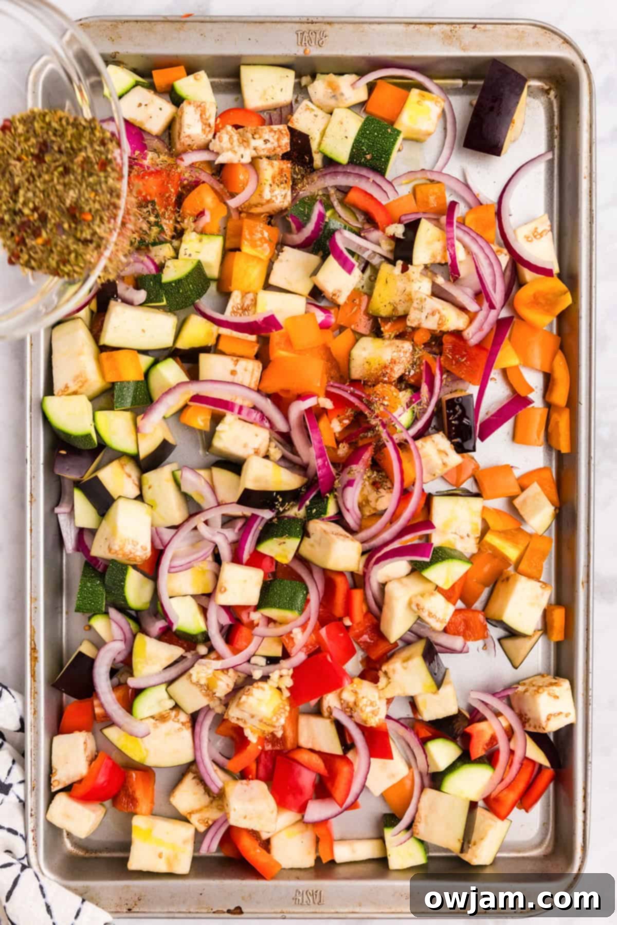 Mediterranean Roasted Vegetable Pasta Bake roasted vegetables with spices 