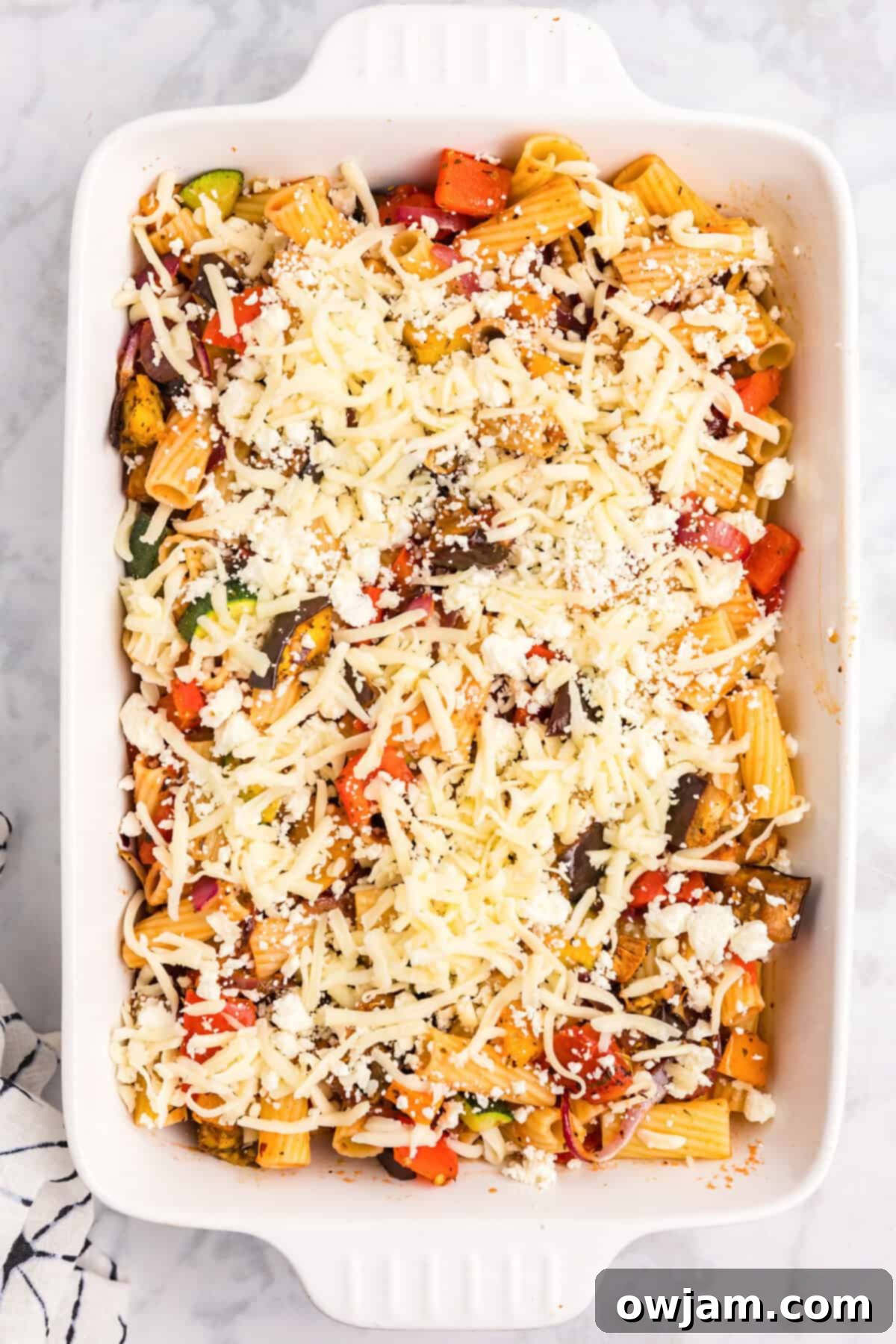 Mediterranean Roasted Vegetable Pasta Bake with cheese