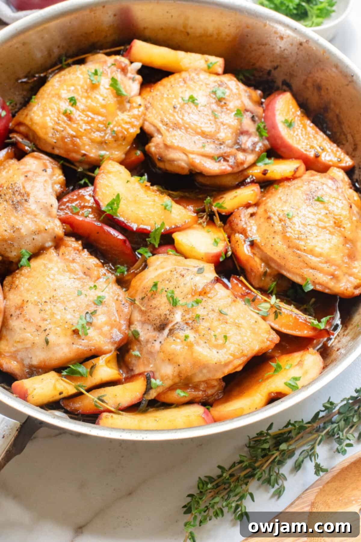 Golden Cider Chicken Skillet 6 Skillet Apple Cider Chicken with fresh thyme