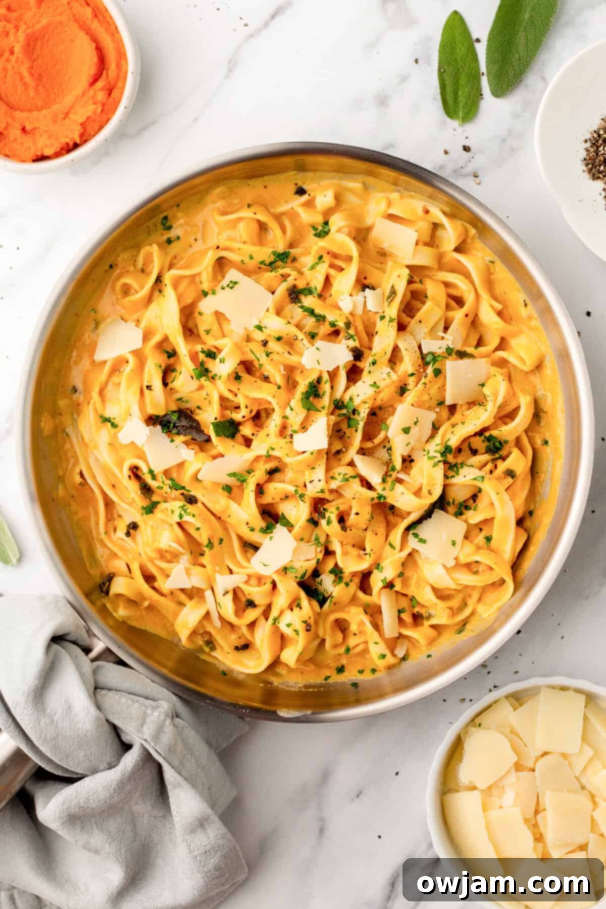 Velvety Pumpkin Pasta Sauce 9 Pumpkin Pasta Sauce sauce and pasta in a skillet