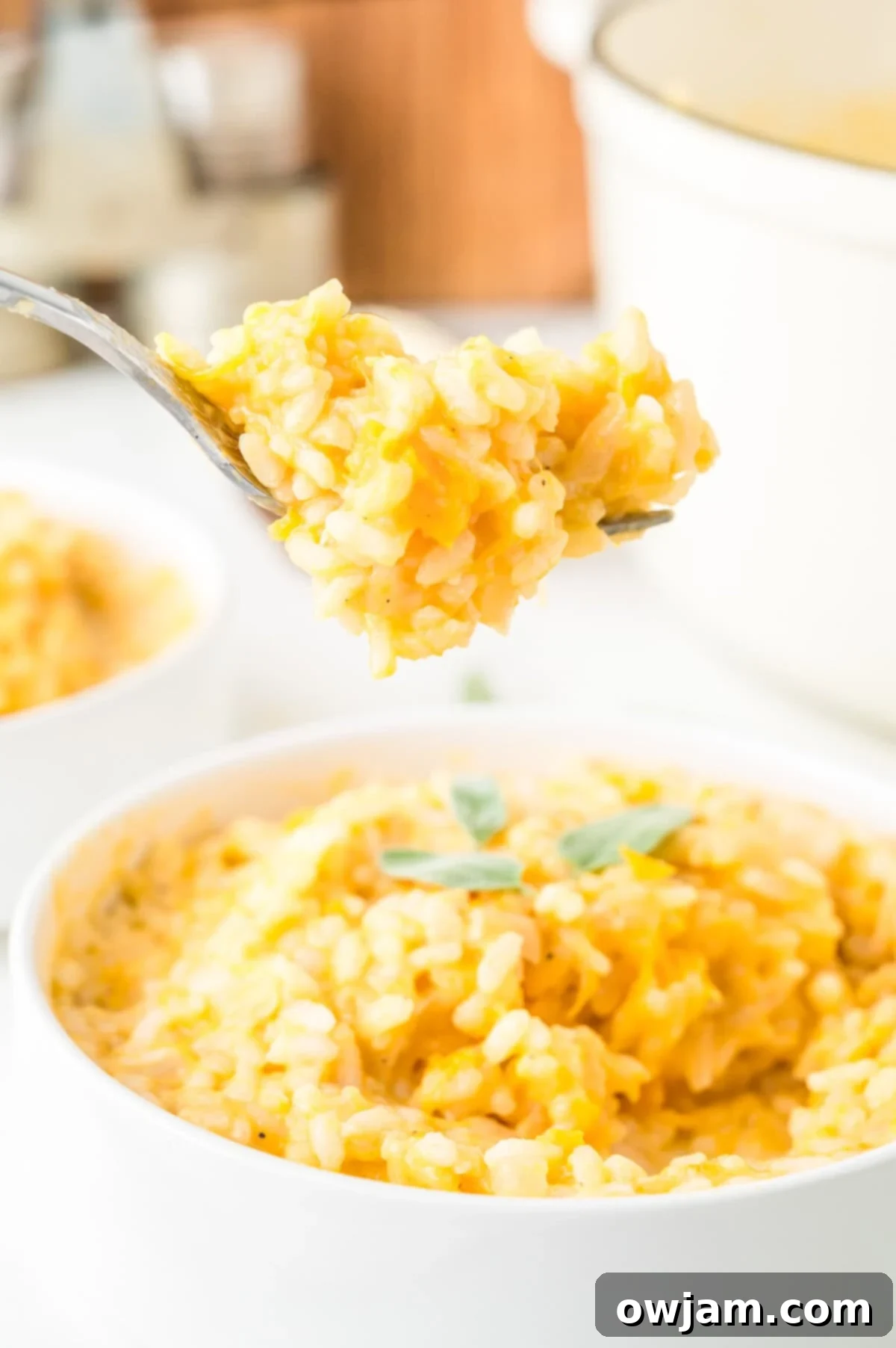 Butternut Squash Sage Risotto on spoon 