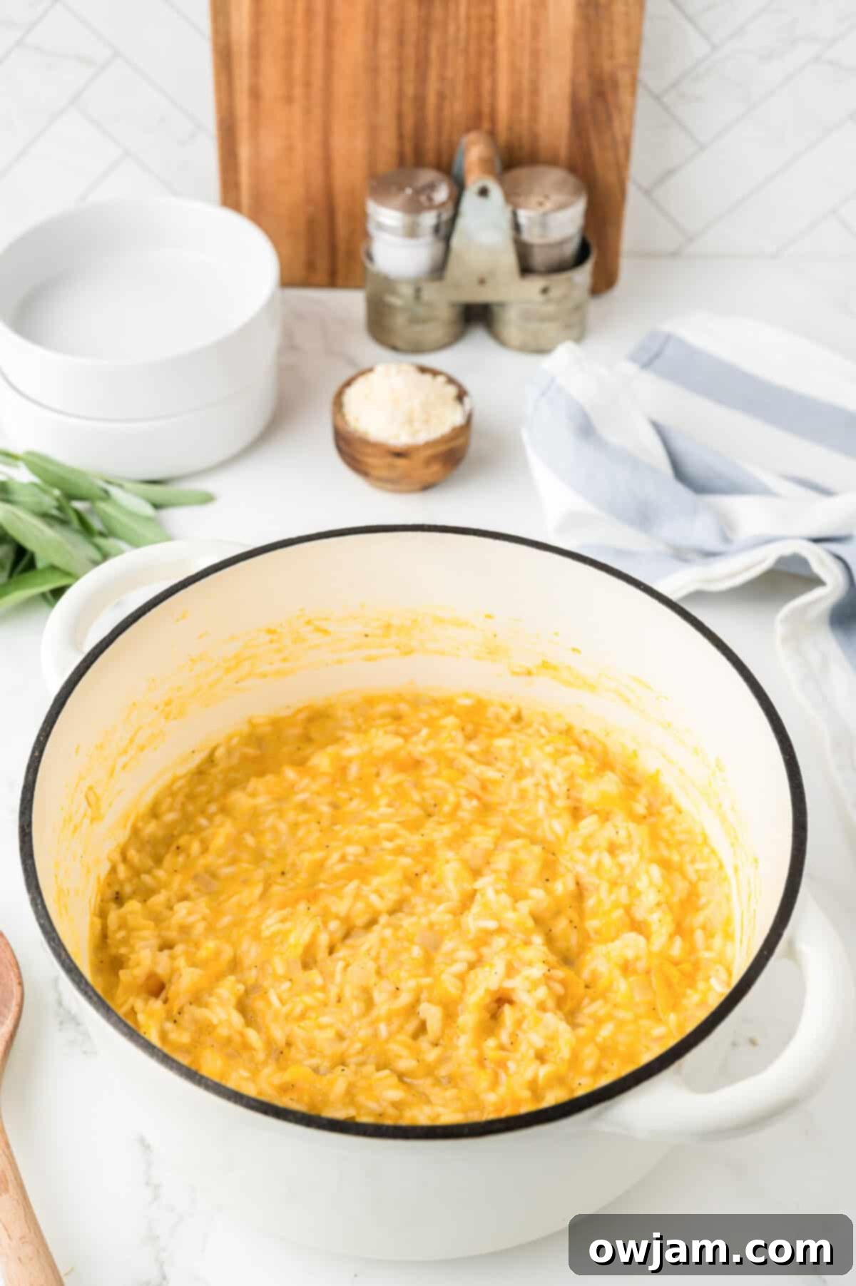 Butternut Squash Sage Risotto in a big pot