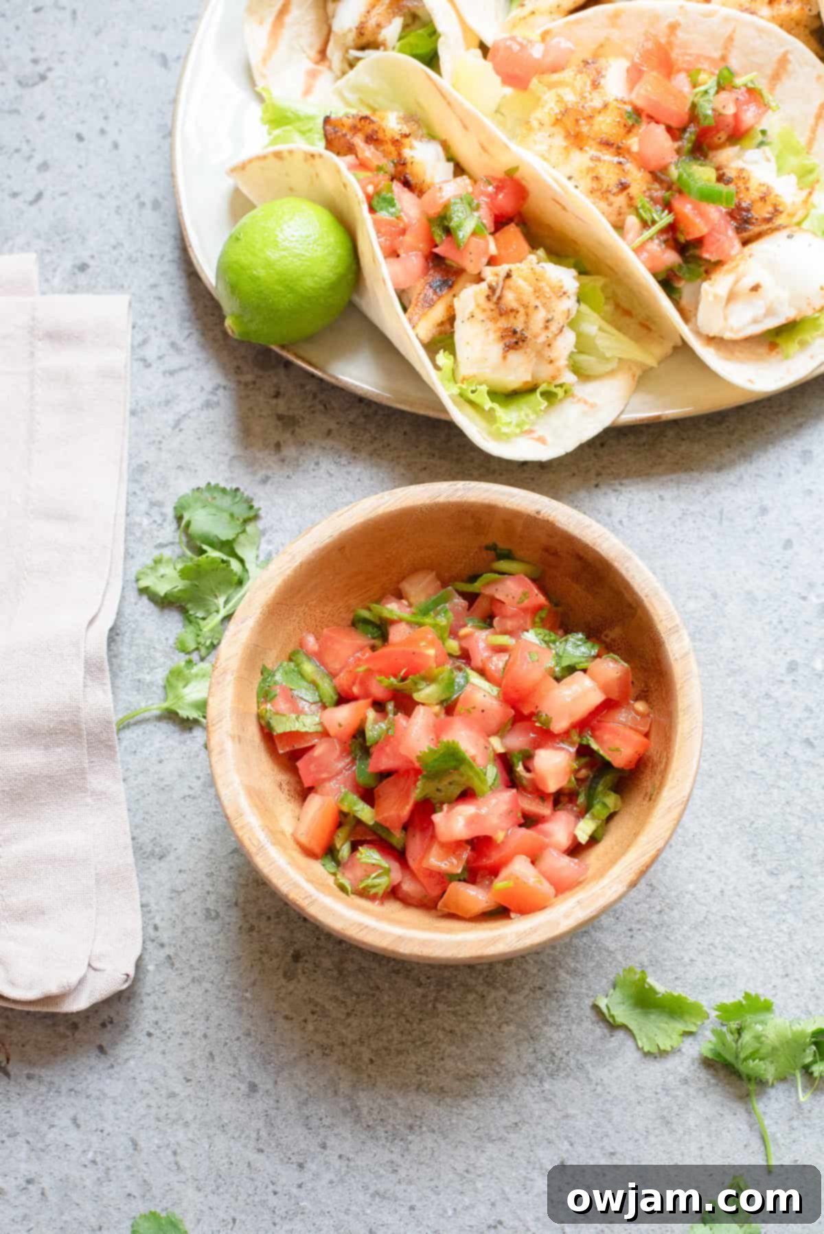Flame-Kissed Fish Tacos 9 Blackened Fish Tacos with tomato salsa