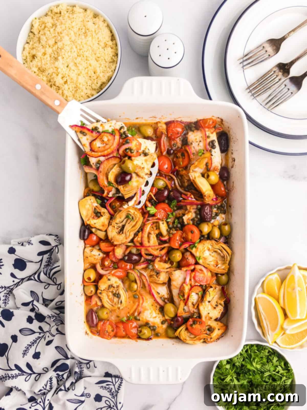 Sun-Kissed Mediterranean Fish Bake 11 Mediterranean Baked Fish in a baking dish
