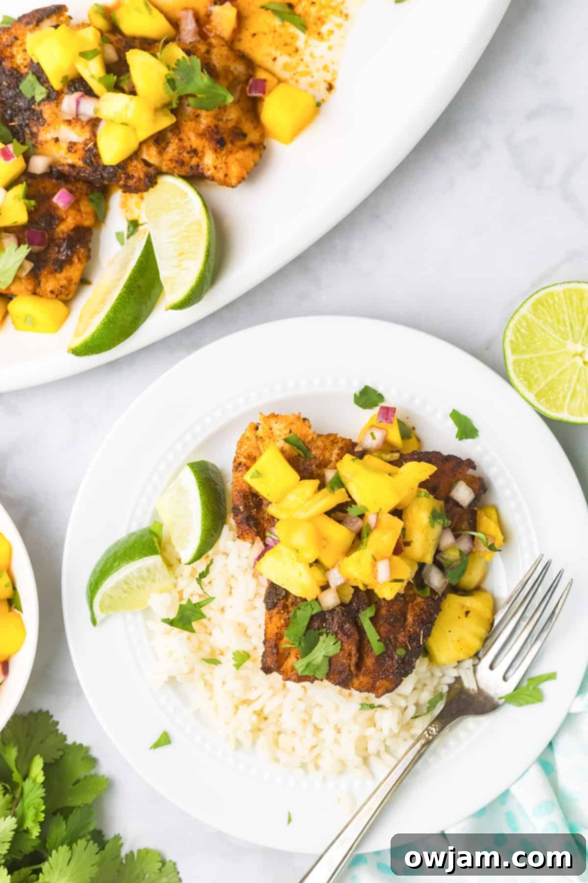 Deliciously Easy Blackened Cod 11 Easy Blackened Cod on a white plate with fork