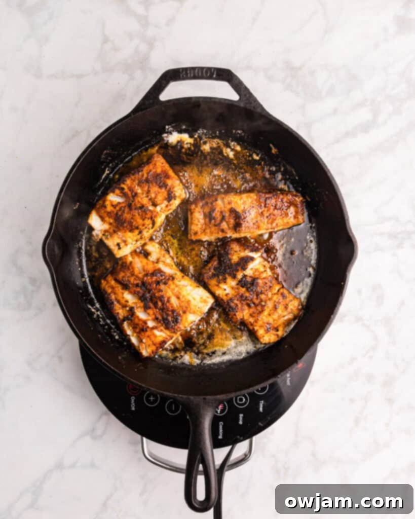 Deliciously Easy Blackened Cod 9 Easy Blackened Cod in a skillet