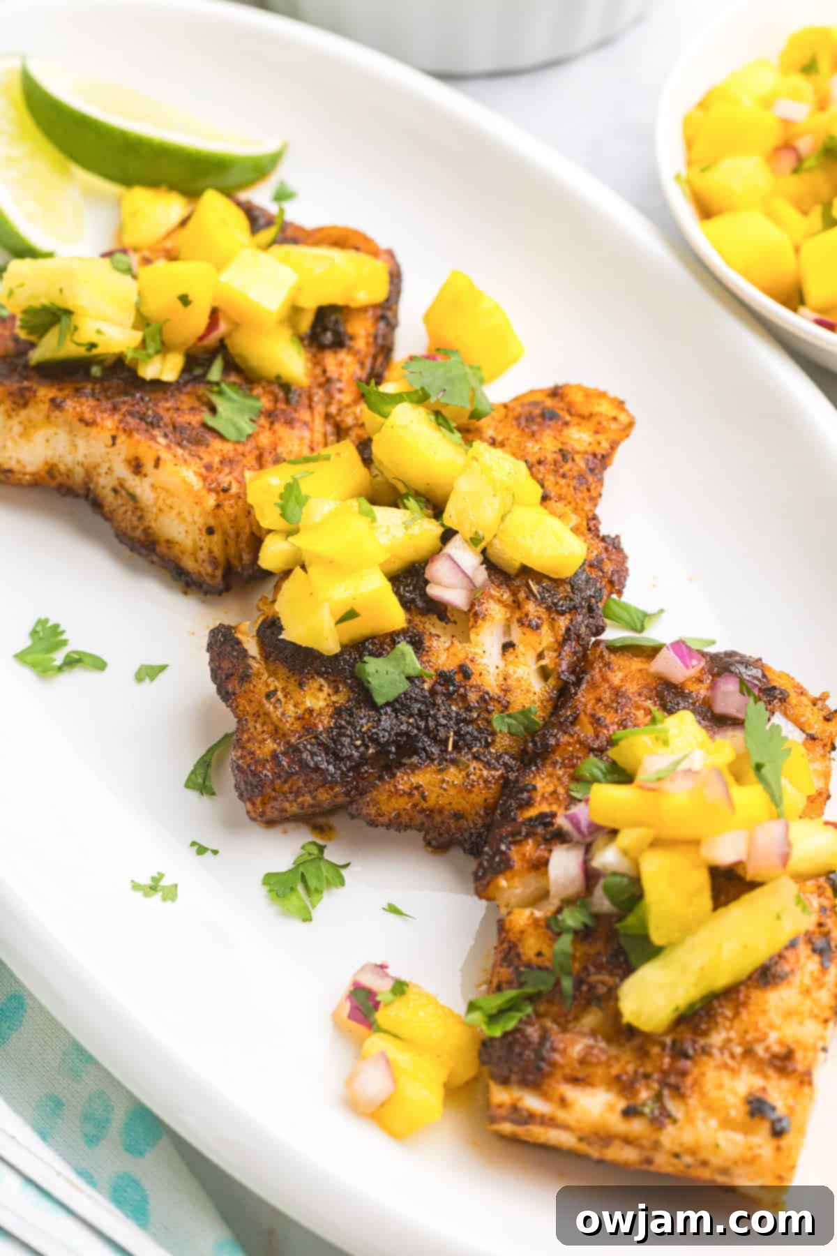 Deliciously Easy Blackened Cod 10 Easy Blackened Cod recipe on a white platte r